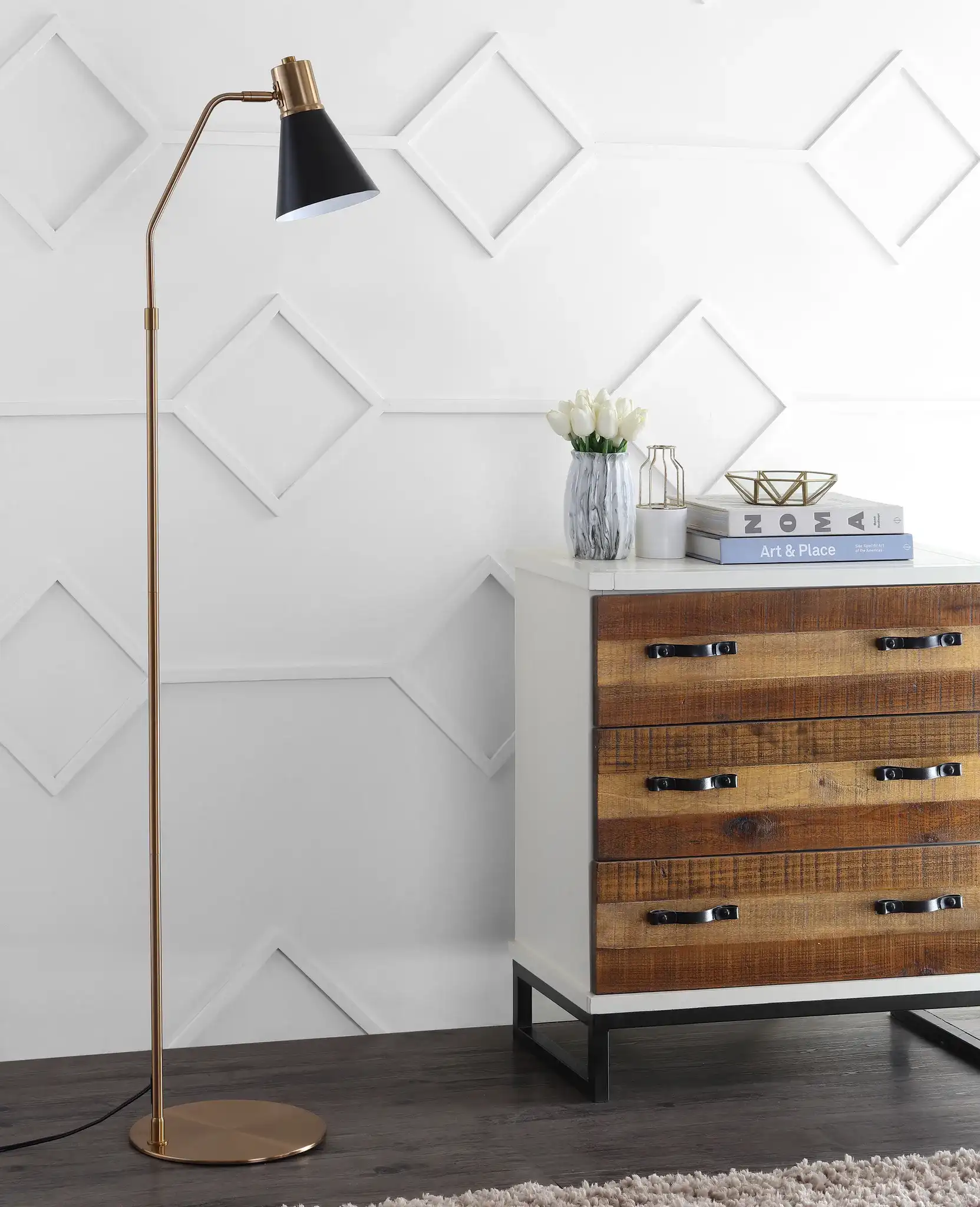 Grania Floor Lamp in Gold / Black in a styled room