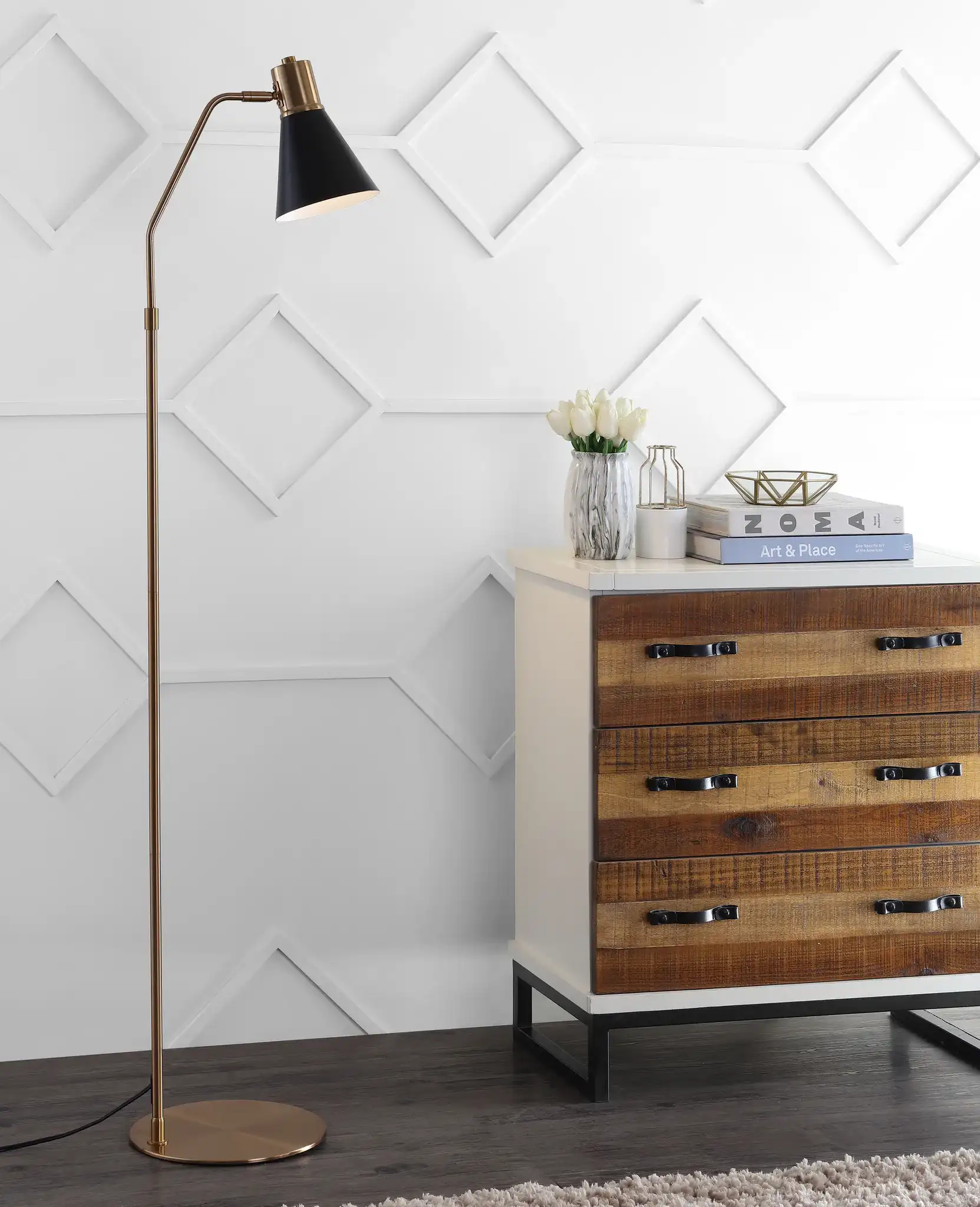 Grania Floor Lamp in Gold / Black in a styled room