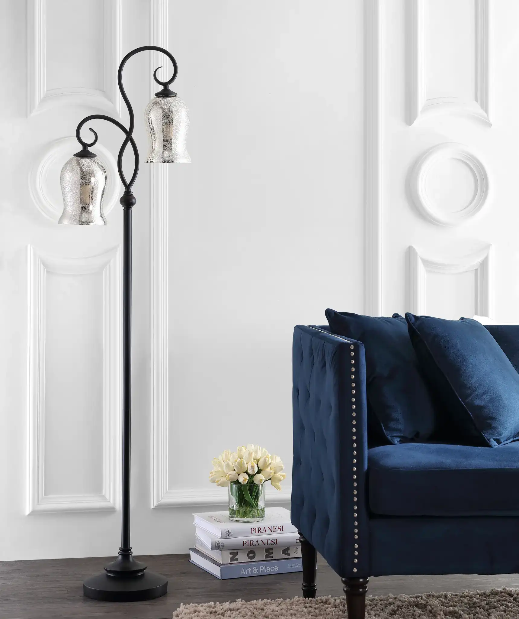 Claudia Floor Lamp in Black in a styled room