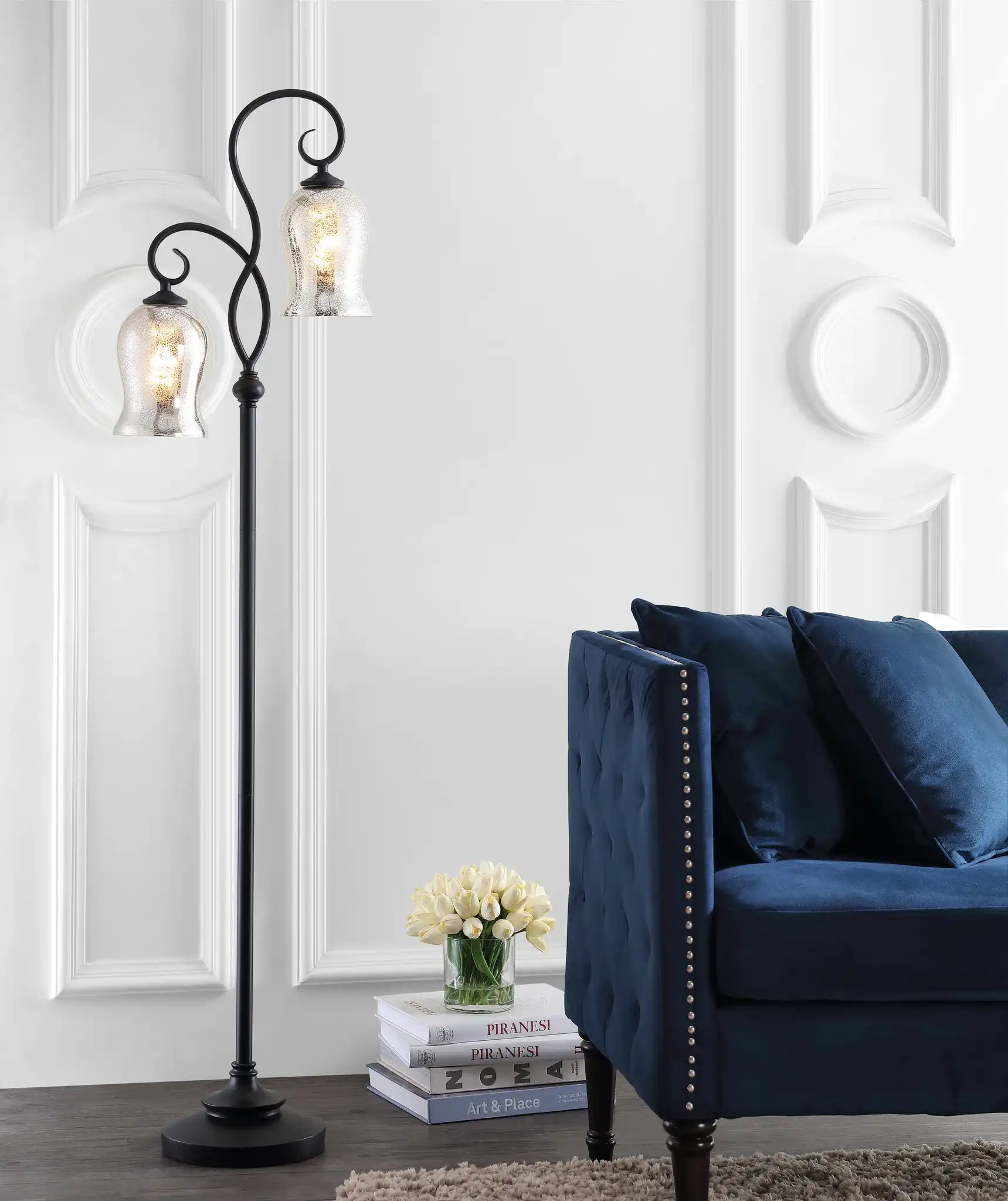 Claudia Floor Lamp in Black in a styled room