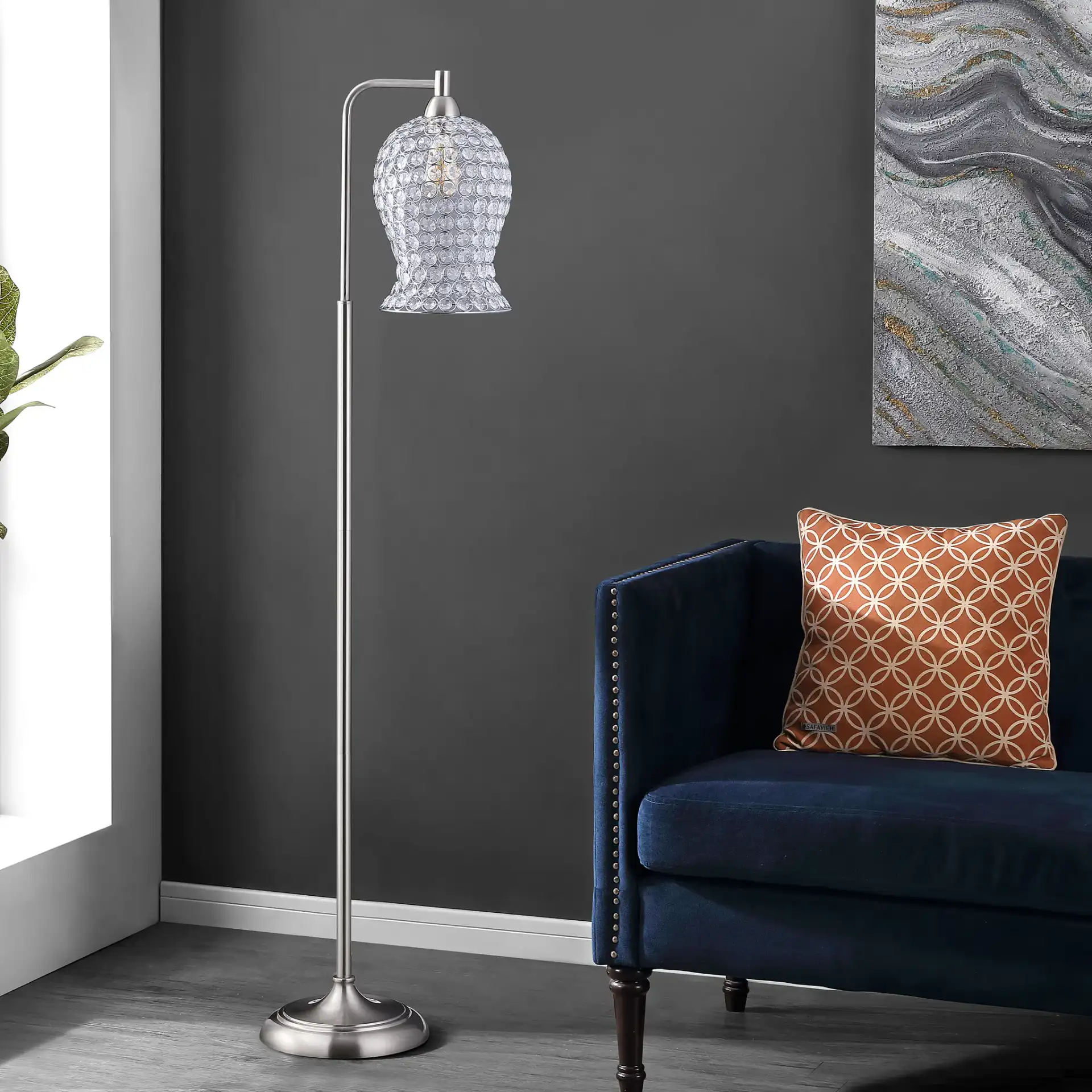 Izzy Floor Lamp in Nickel in a styled room