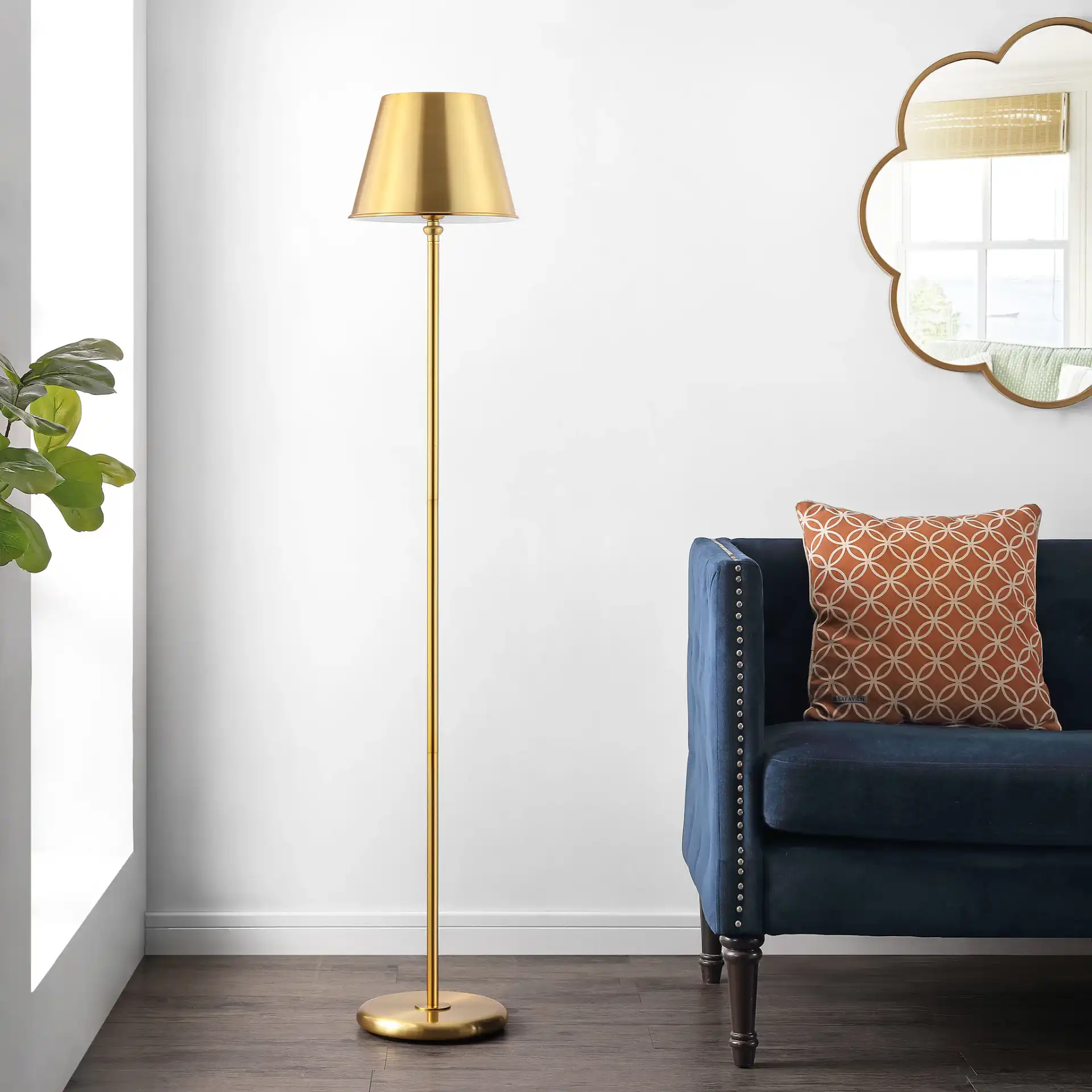 Asher Floor Lamp in Brass in a styled room
