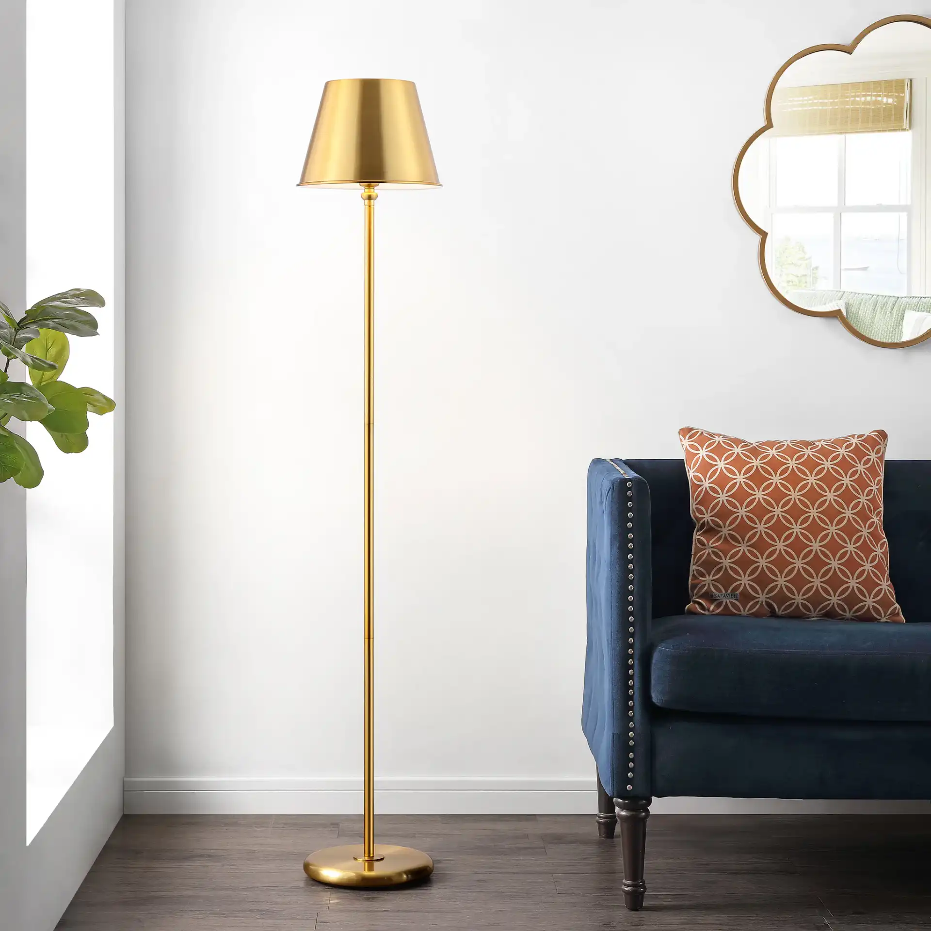 Asher Floor Lamp in Brass in a styled room