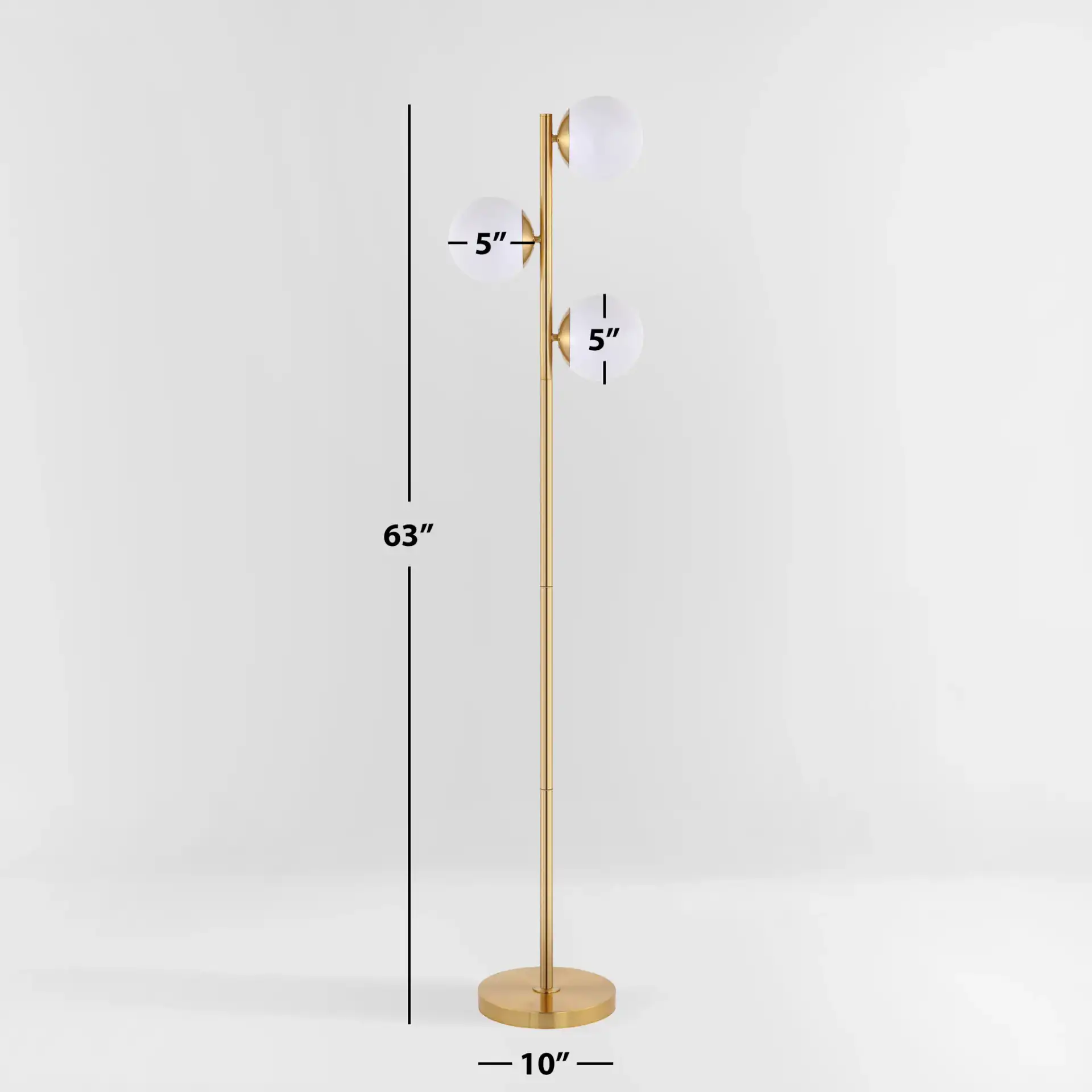 Devlyn Three-Light Floor Lamp in Gold, detail view