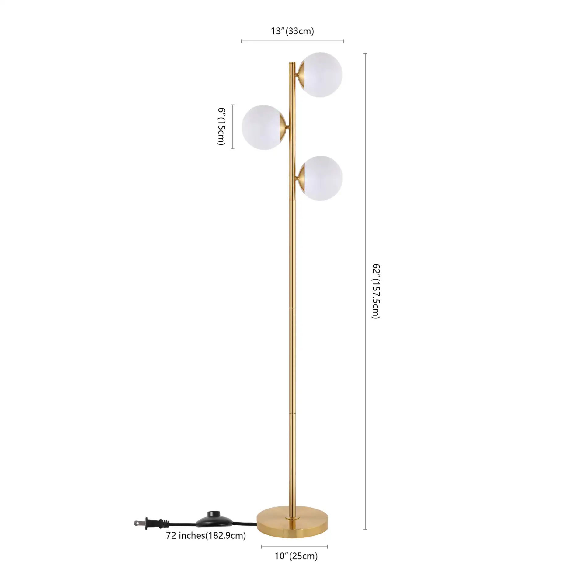 Devlyn Three-Light Floor Lamp in Gold, detail view