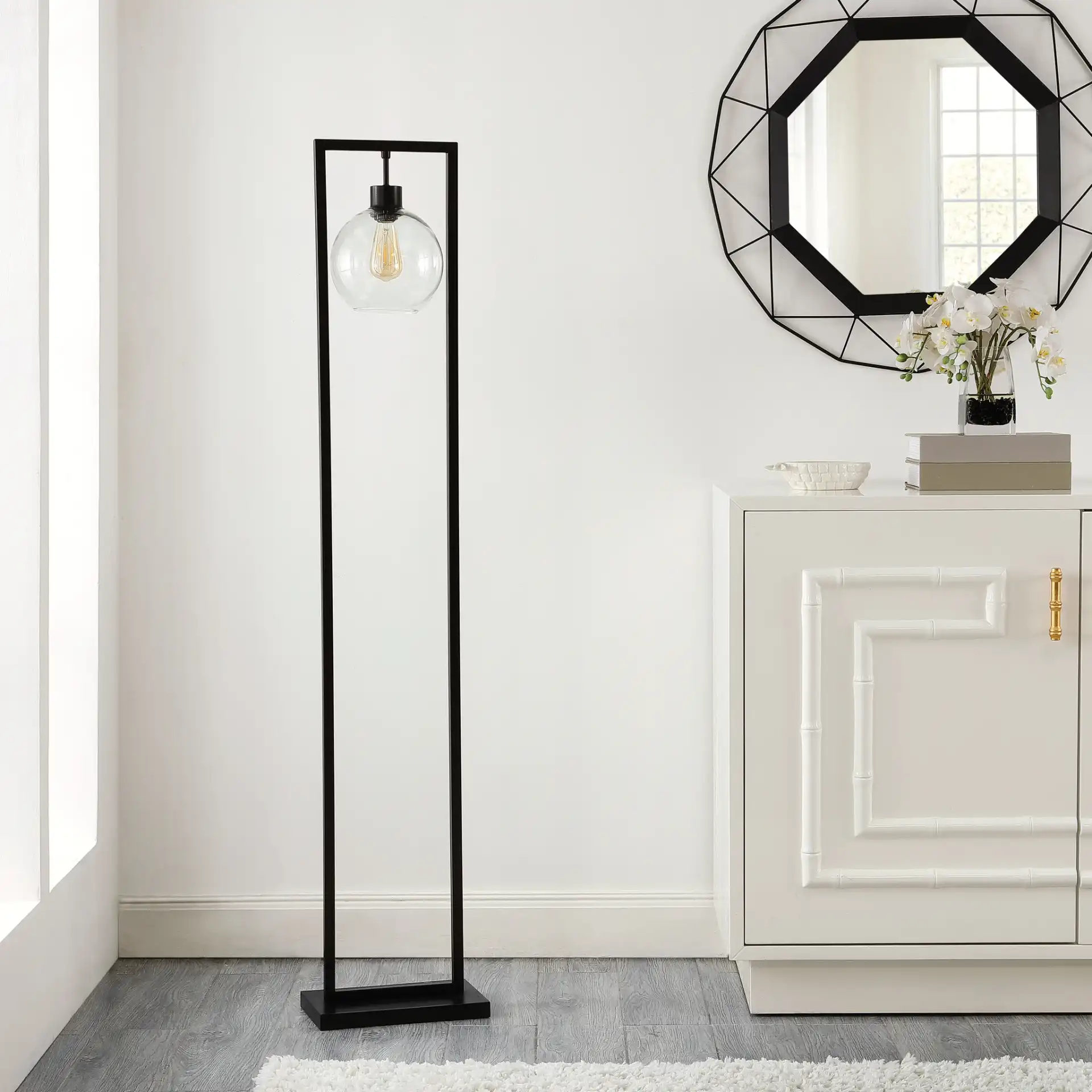 Jalisa Floor Lamp in Black in a styled room