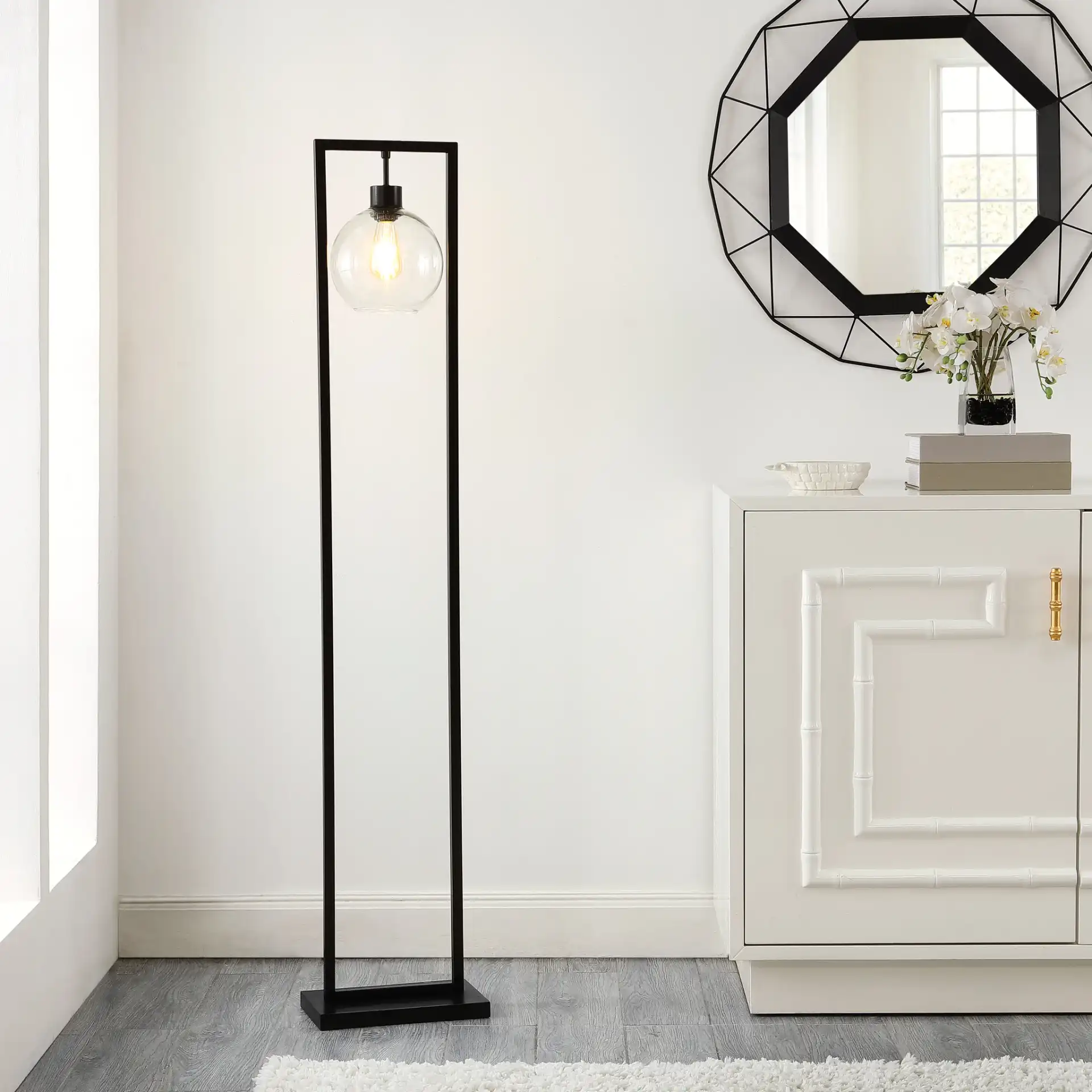 Jalisa Floor Lamp in Black in a styled room