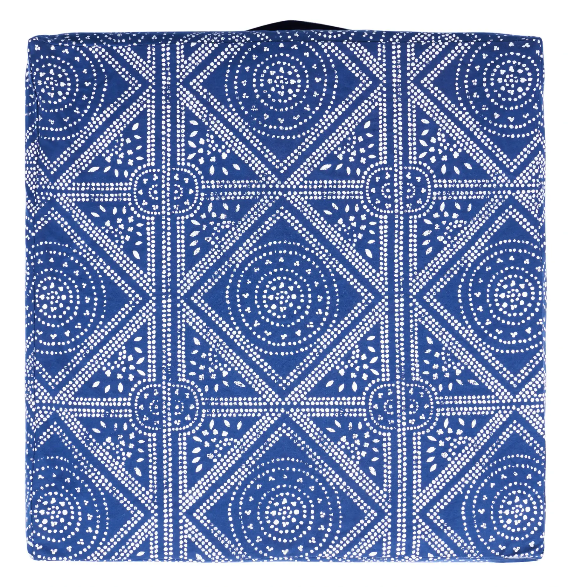 Valenti Square Floor Pillow in Navy Blue / White, detail view