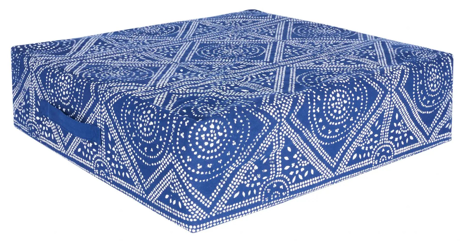 Valenti Square Floor Pillow in Navy Blue / White, detail view