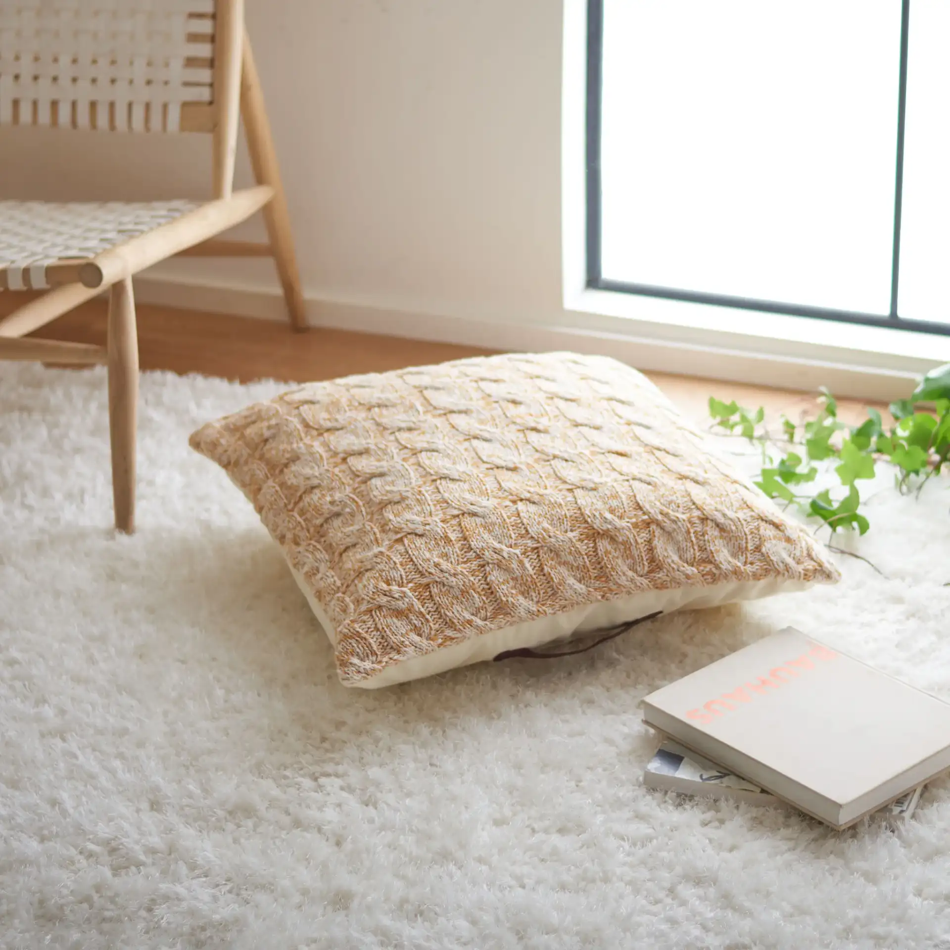 Lauro Floor Pillow in Mustard in a styled room