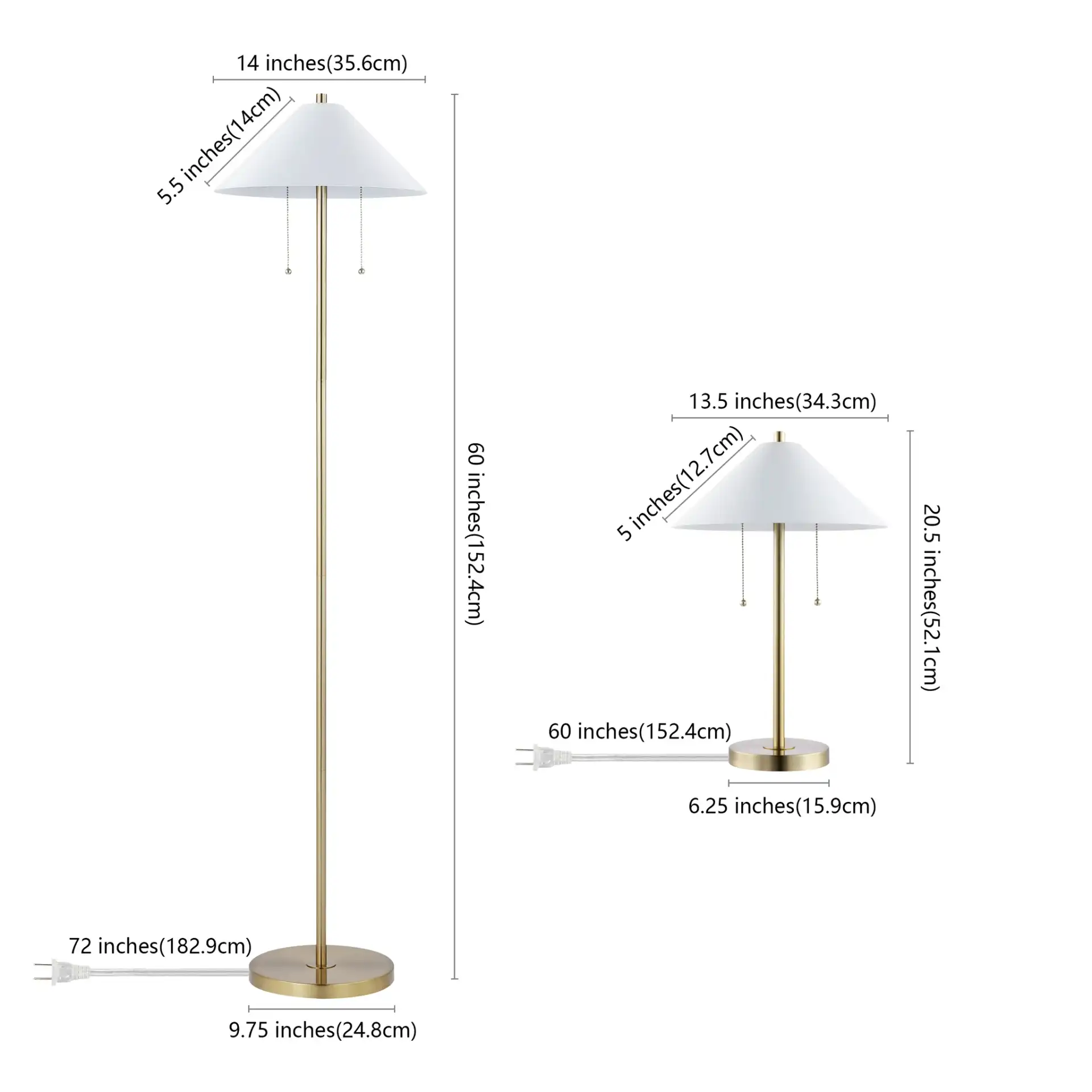 Prisma Three-Piece Floor And Table Lamp Set in Brass Gold, detail view