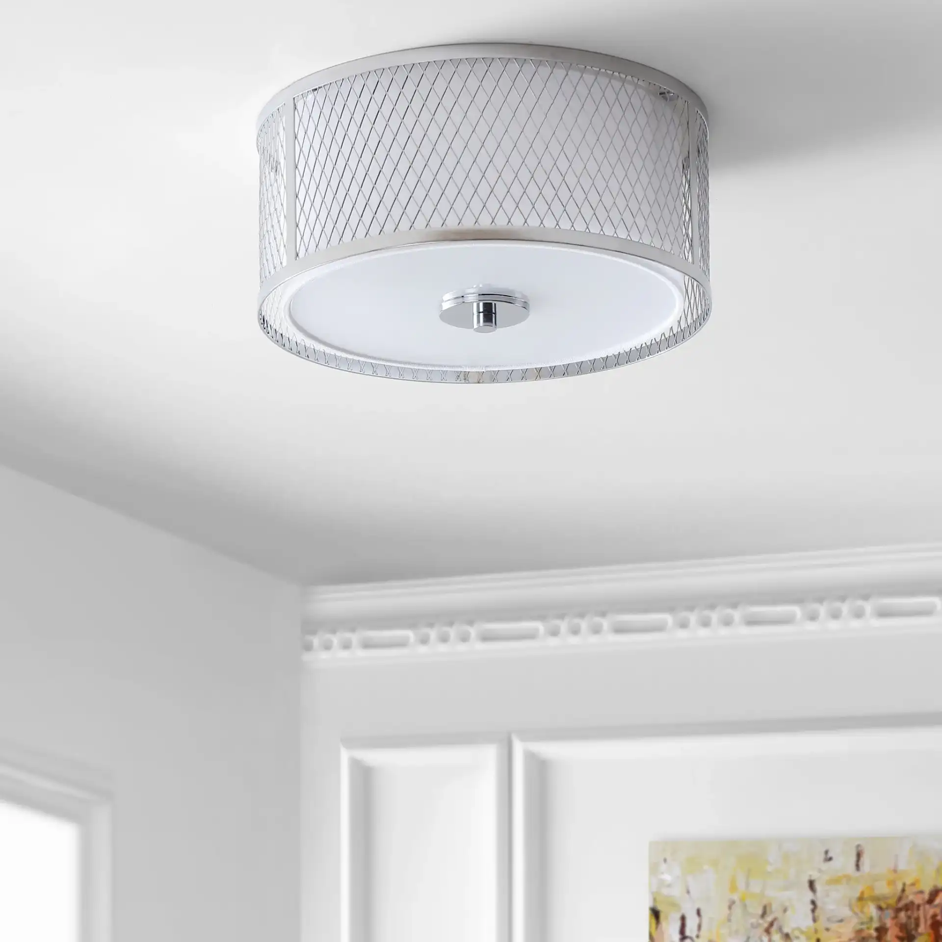 Braydon Flush Mount in Chrome in a styled room