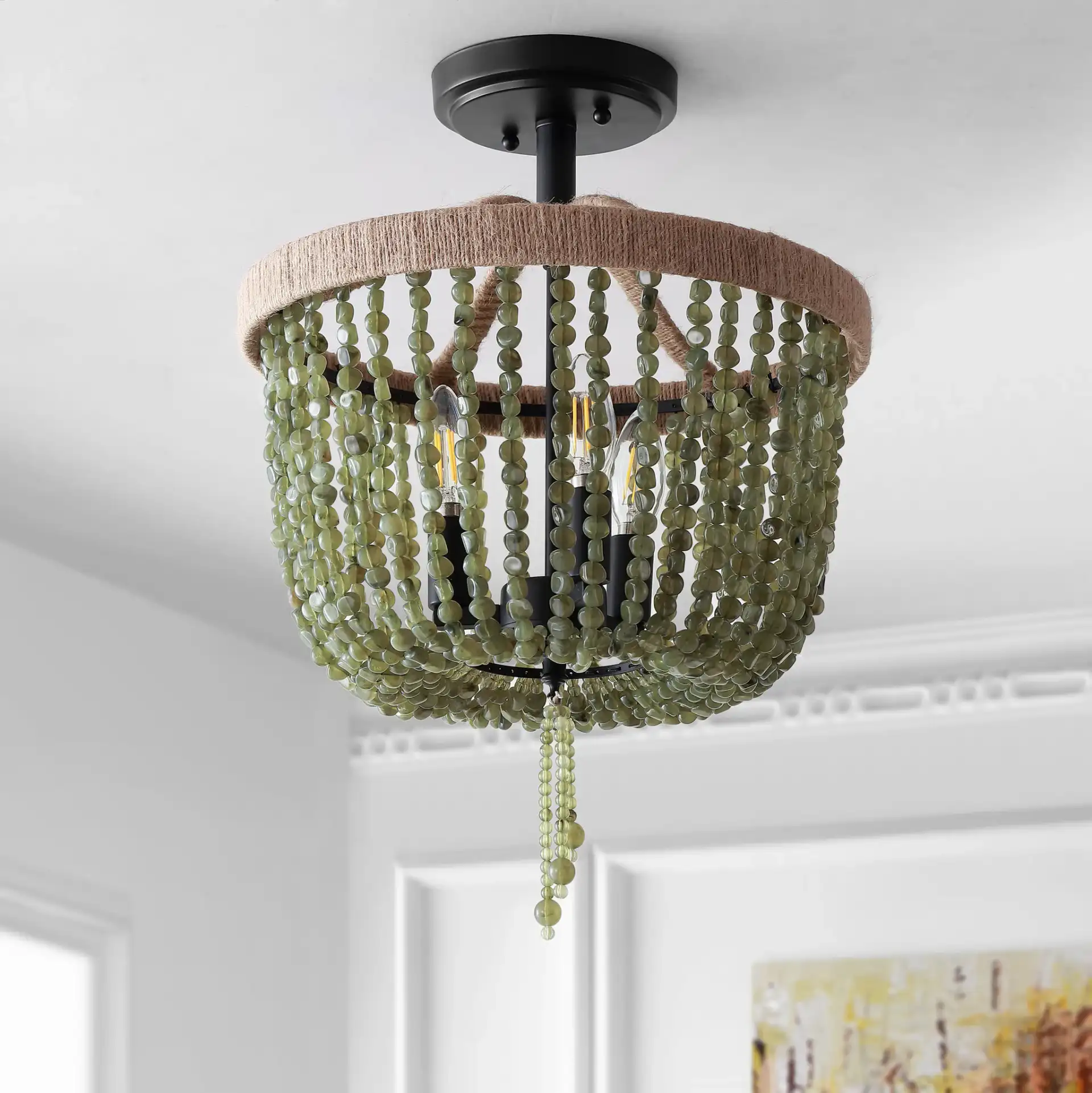 Davin Flush Mount in Black in a styled room