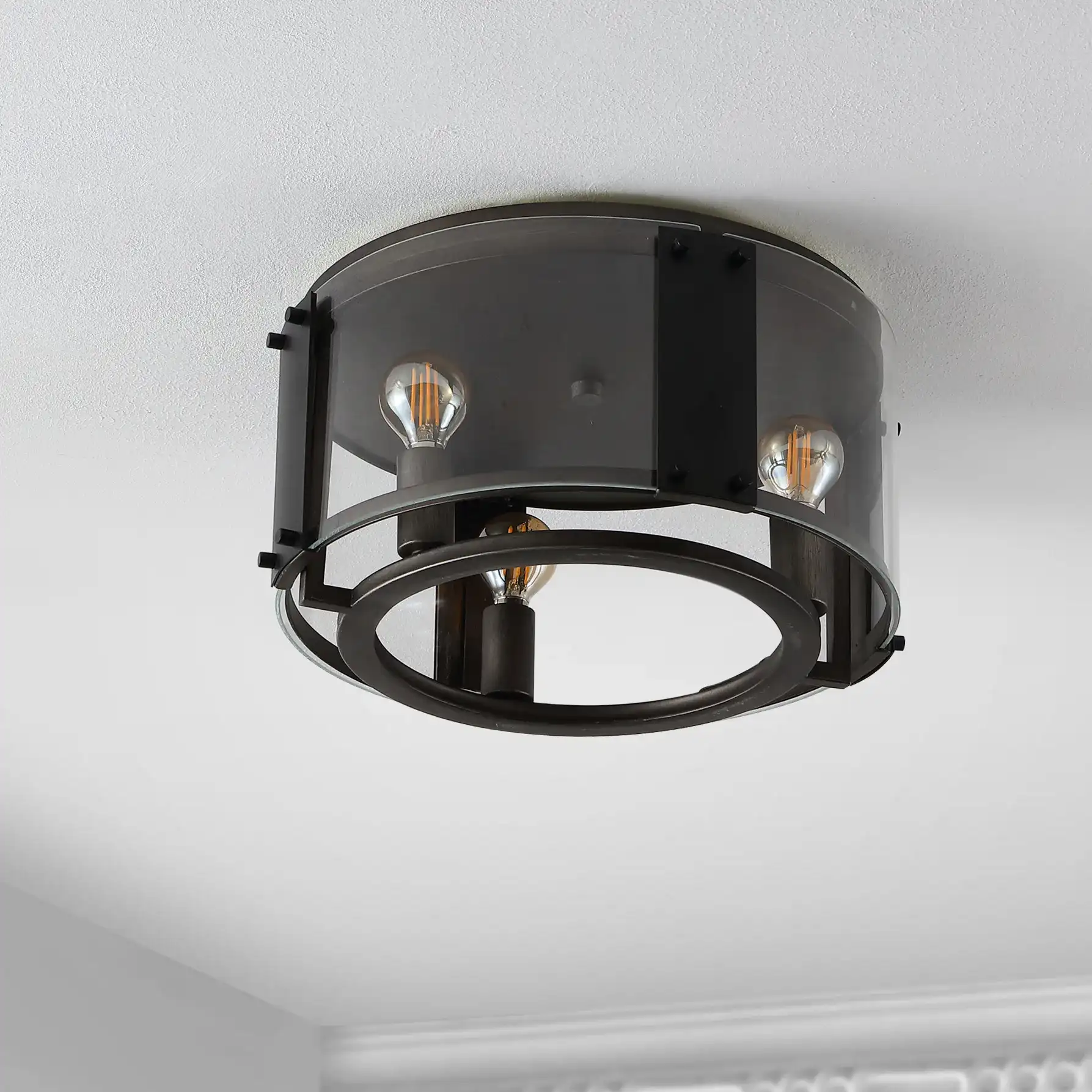 Olen Flush Mount in Chrome / Black, detail view