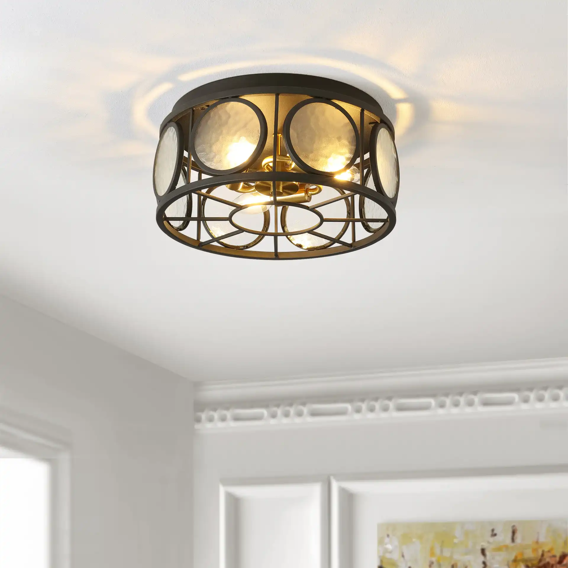 Ander Three-Light Flush Mount in Black in a styled room