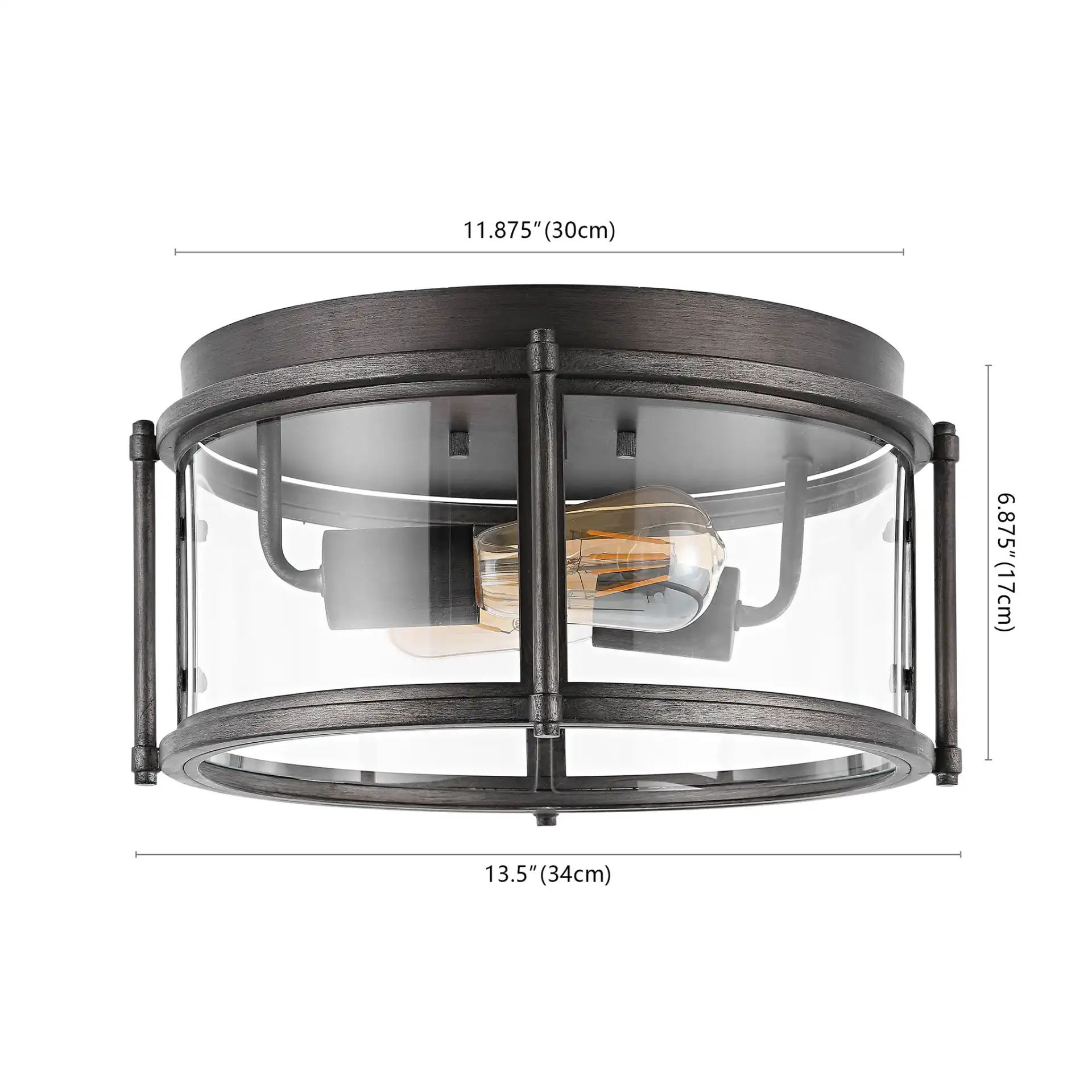 Tiller Two-Light Flush Mount in Antique Silver, detail view