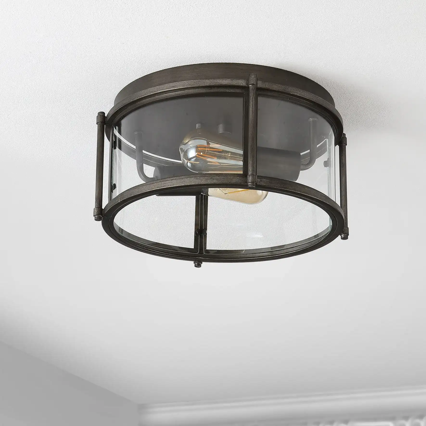 Tiller Two-Light Flush Mount in Antique Silver, detail view