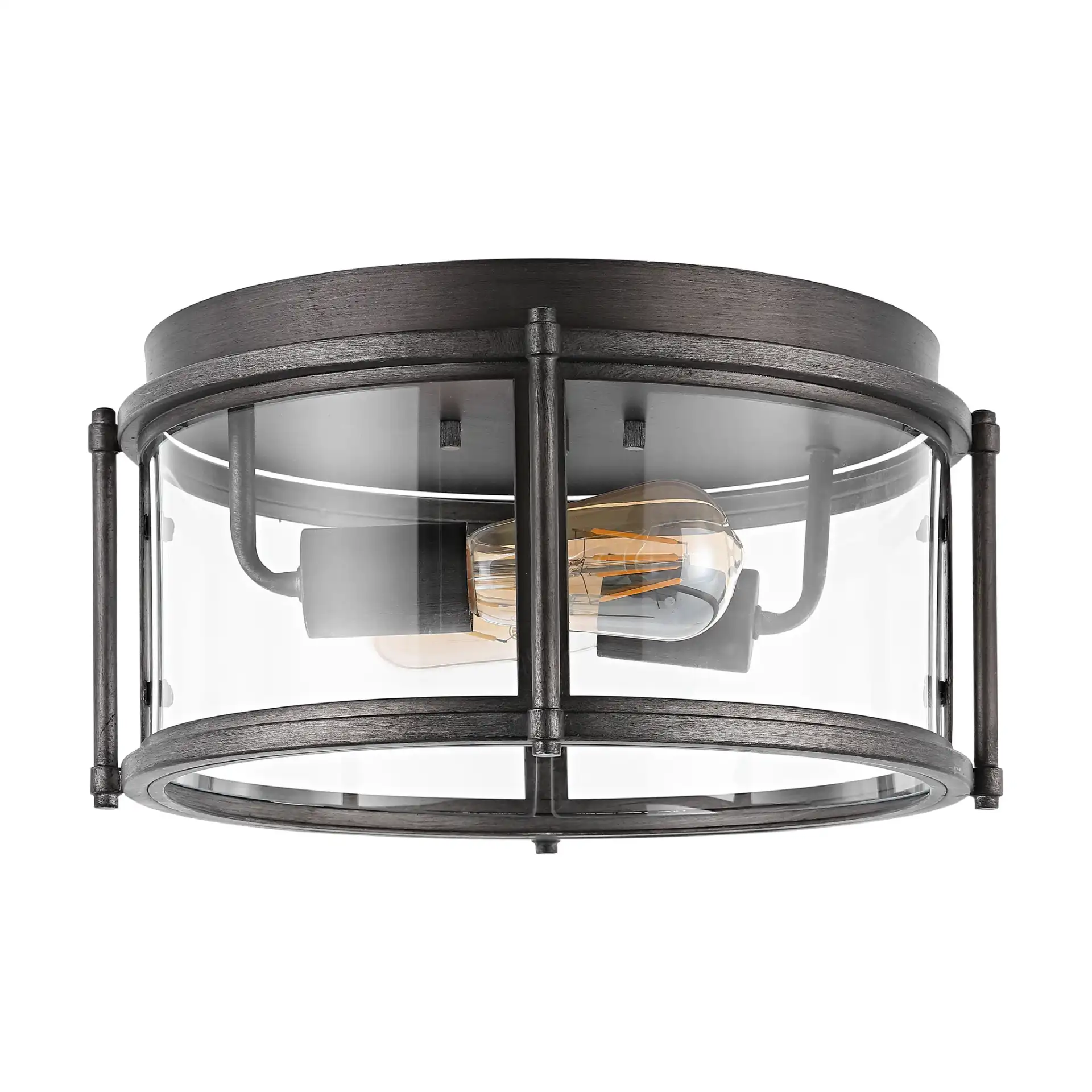 Tiller Two-Light Flush Mount in Antique Silver, detail view