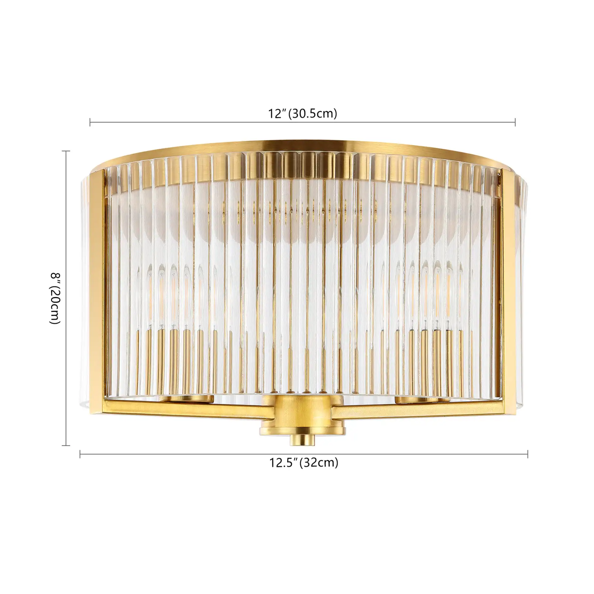 Jetra Three-Light Flush Mount in Brass, detail view