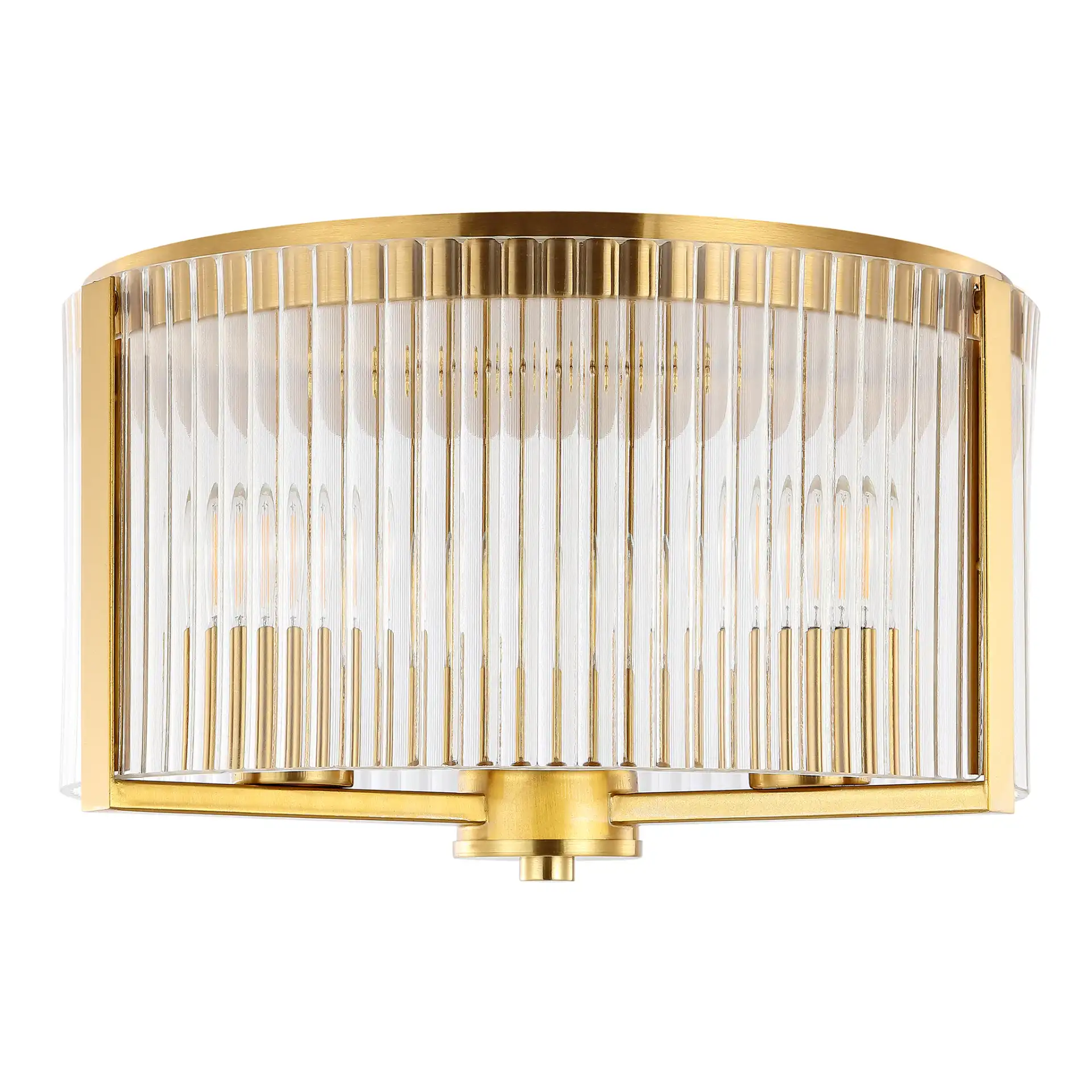 Jetra Three-Light Flush Mount in Brass, detail view