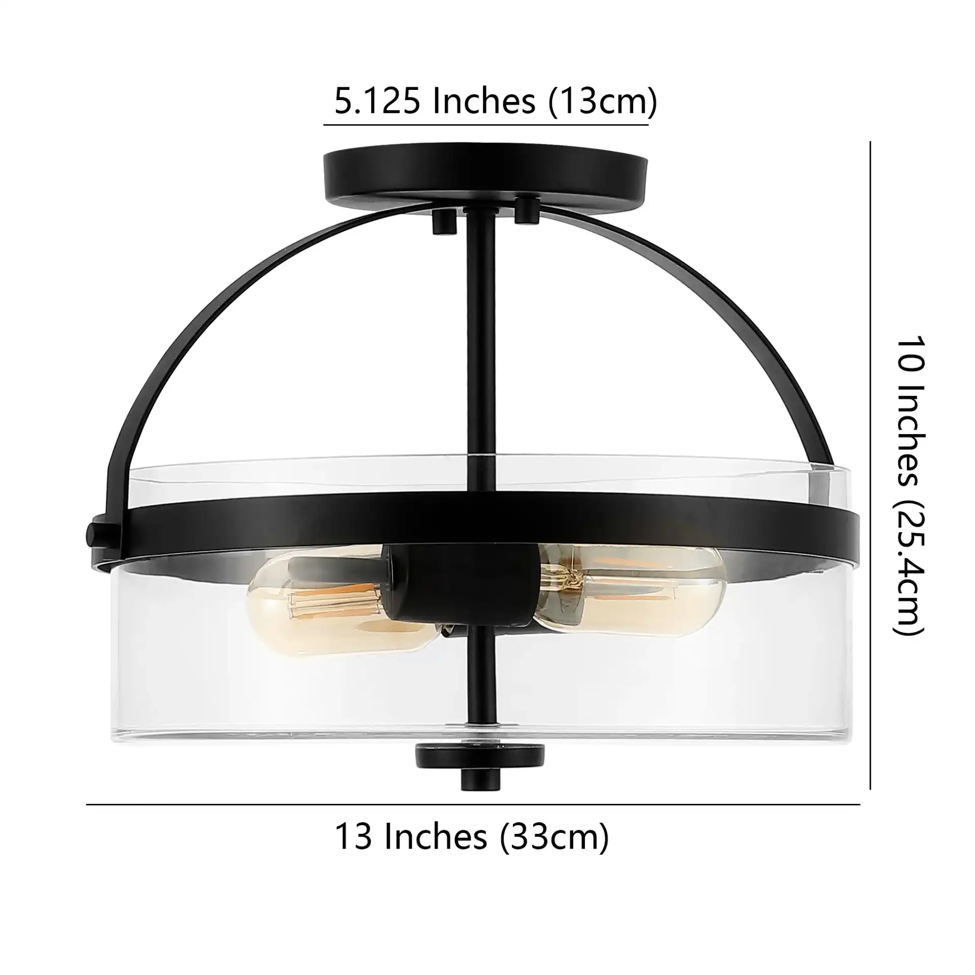 Nensor Two-Light Flush Mount in Black / Clear, detail view