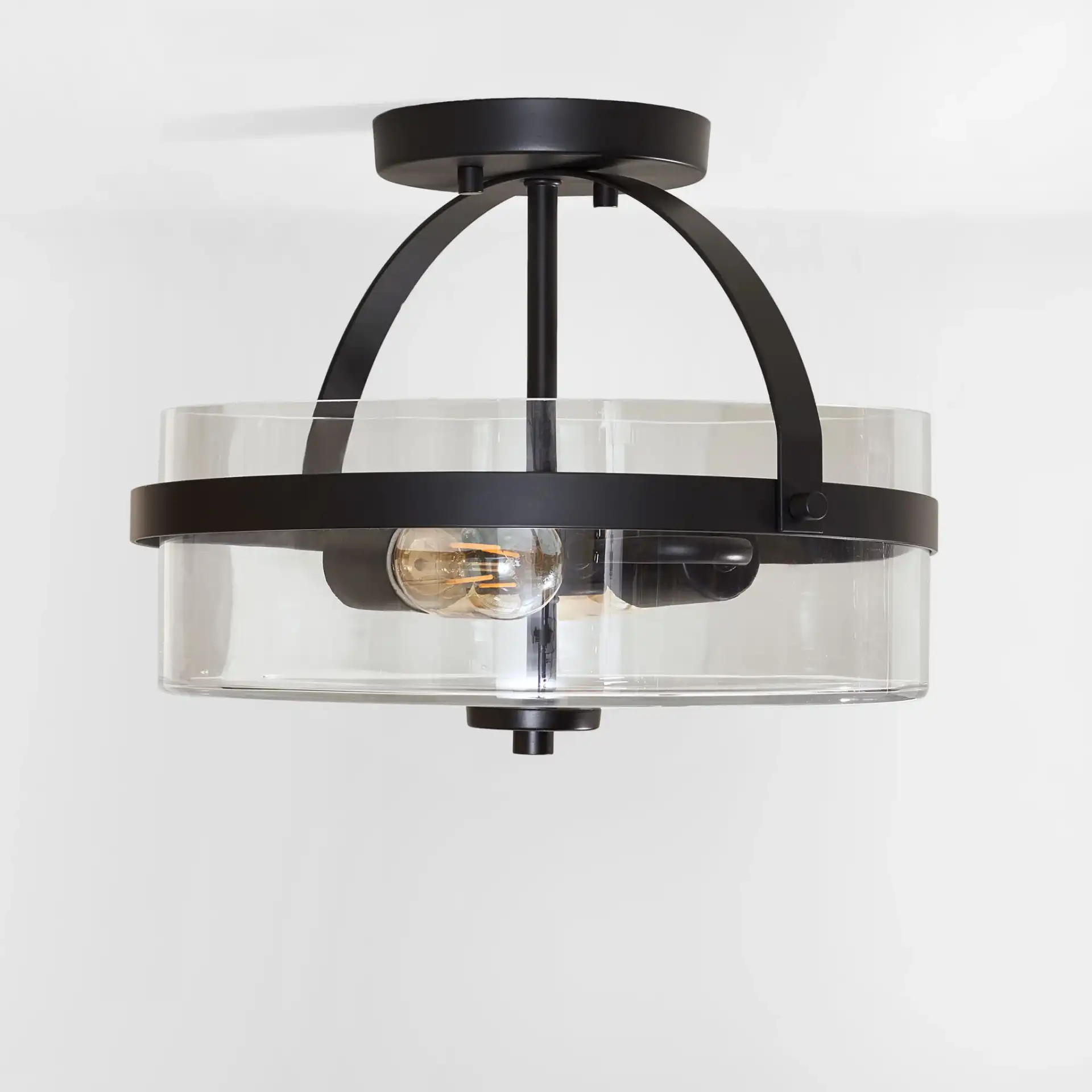 Nensor Two-Light Flush Mount in Black / Clear, detail view