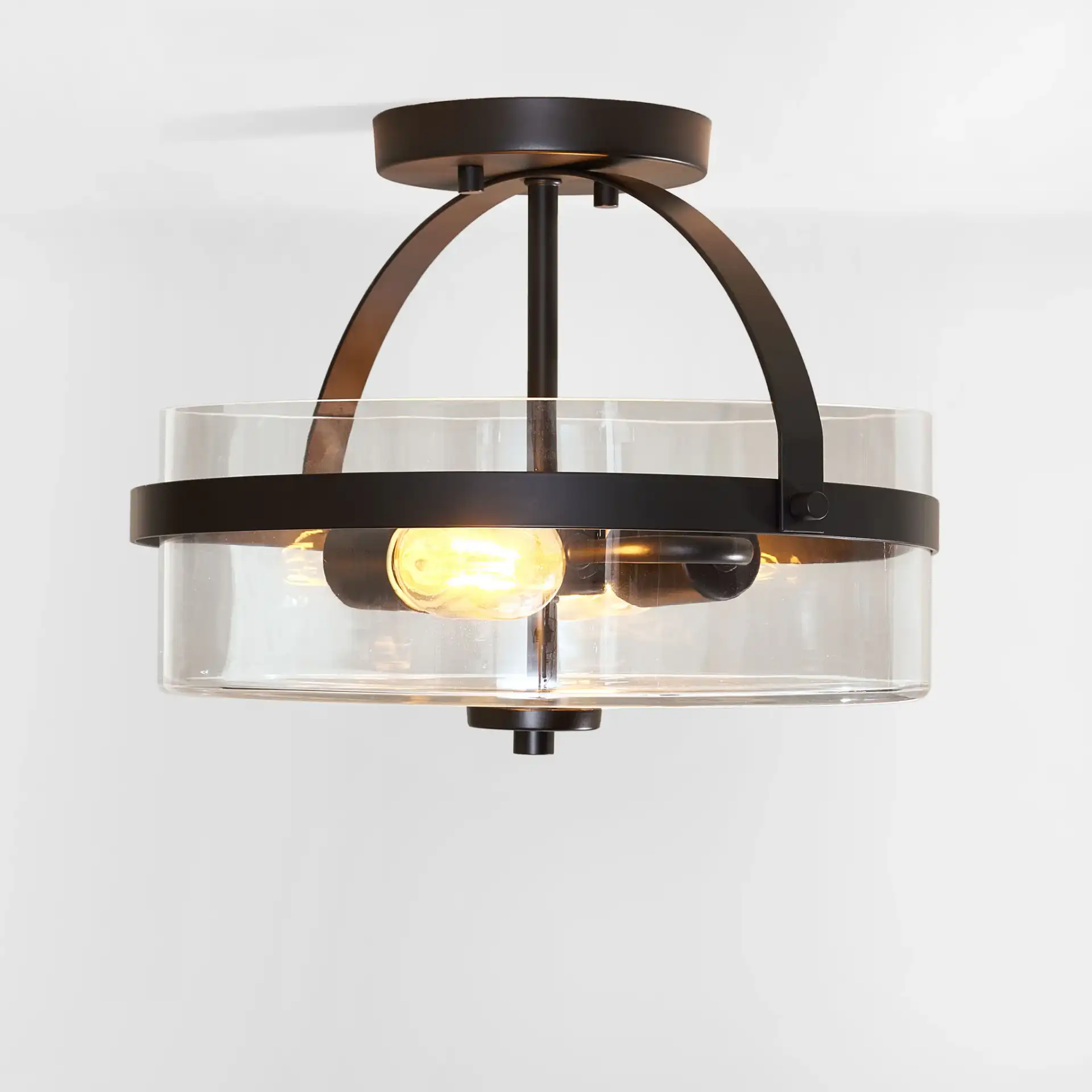 Nensor Two-Light Flush Mount in Black / Clear, detail view