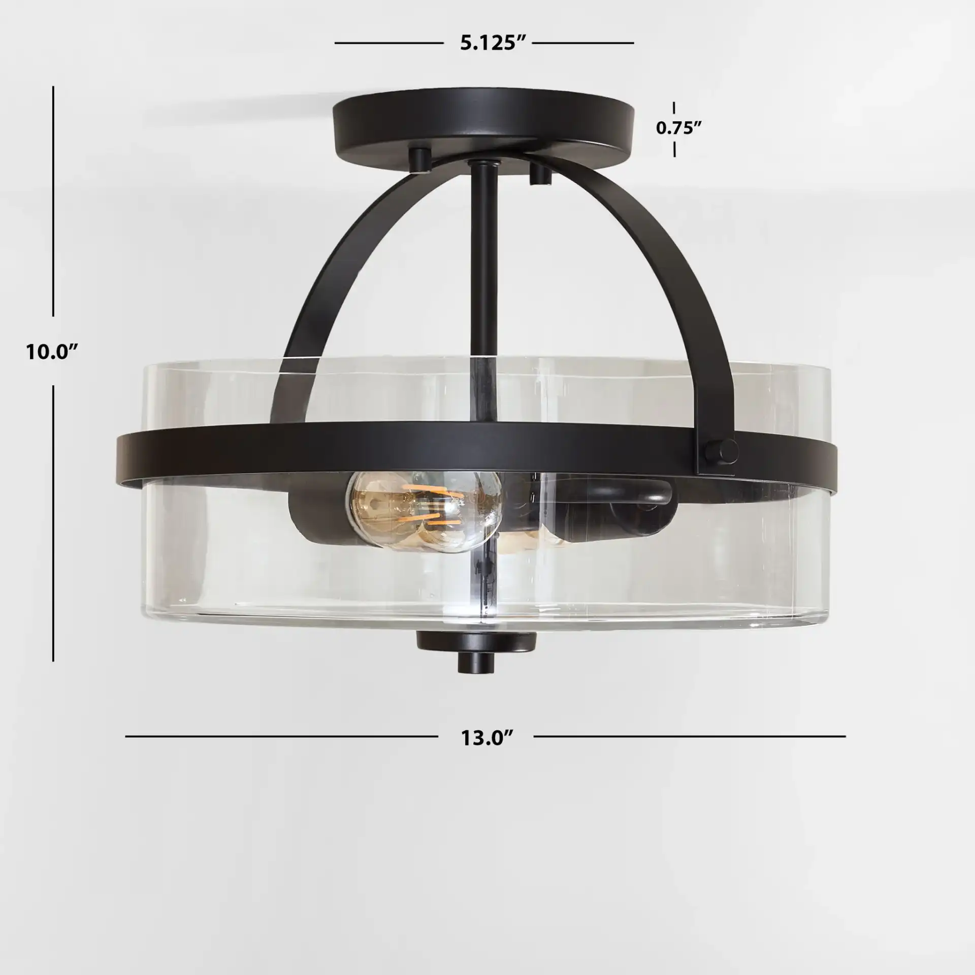 Nensor Two-Light Flush Mount in Black / Clear, detail view