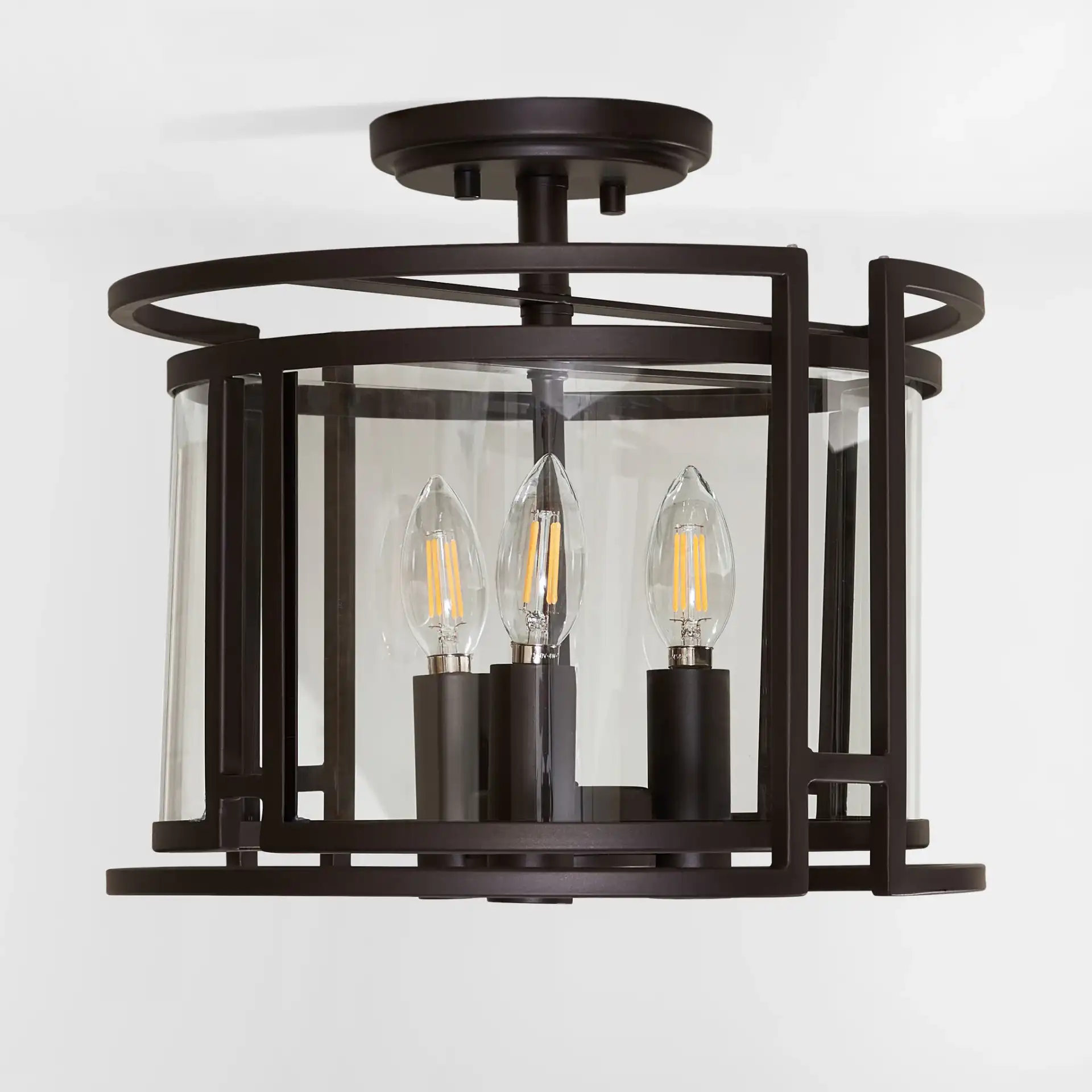 Yarlin Three-Light Flush Mount in Bronze / Clear, detail view