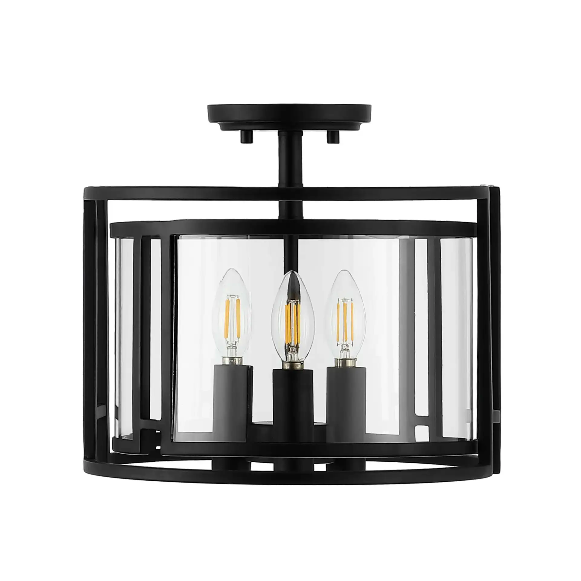 Yarlin Three-Light Flush Mount in Bronze / Clear, detail view