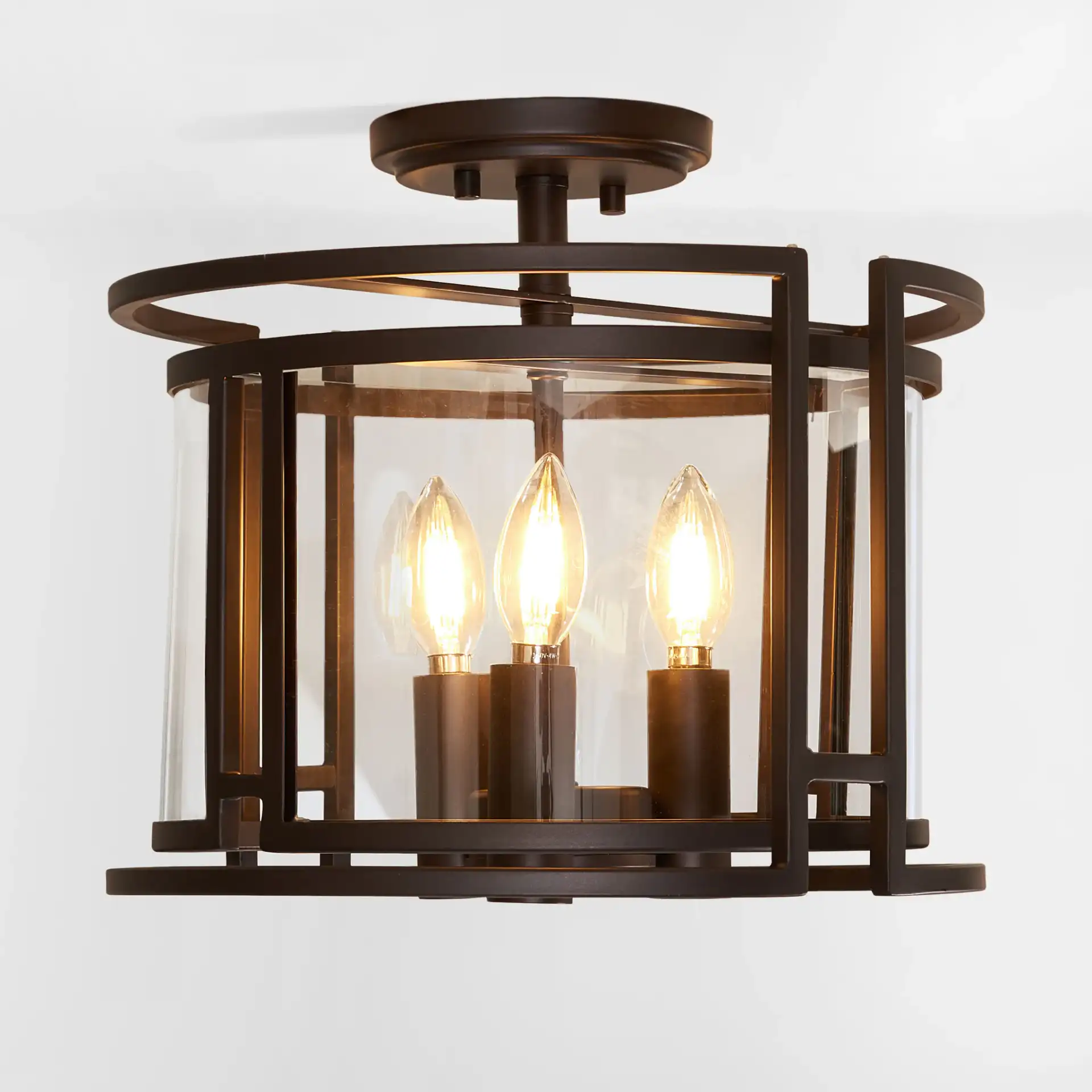 Yarlin Three-Light Flush Mount in Bronze / Clear, detail view
