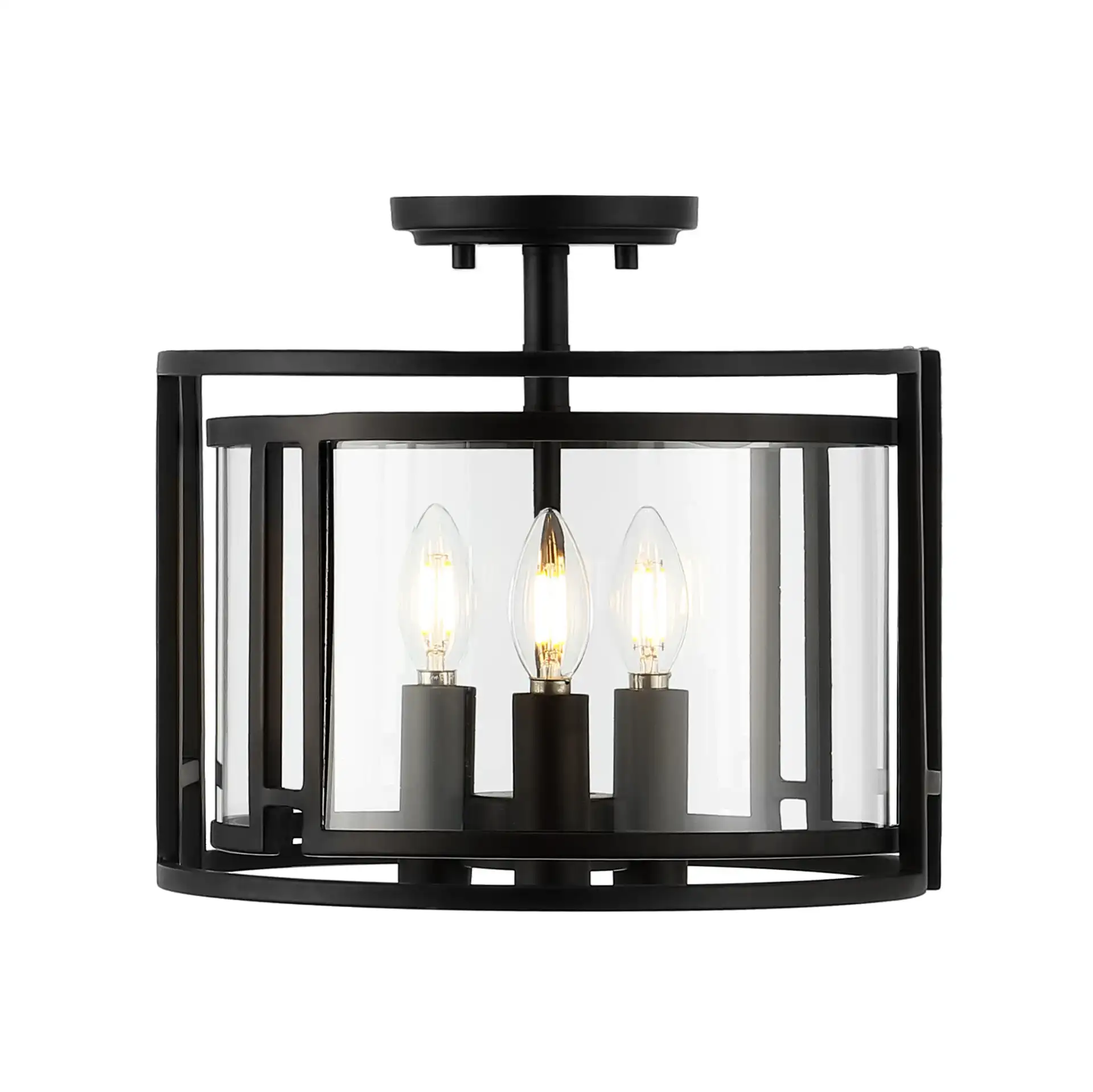 Yarlin Three-Light Flush Mount in Bronze / Clear