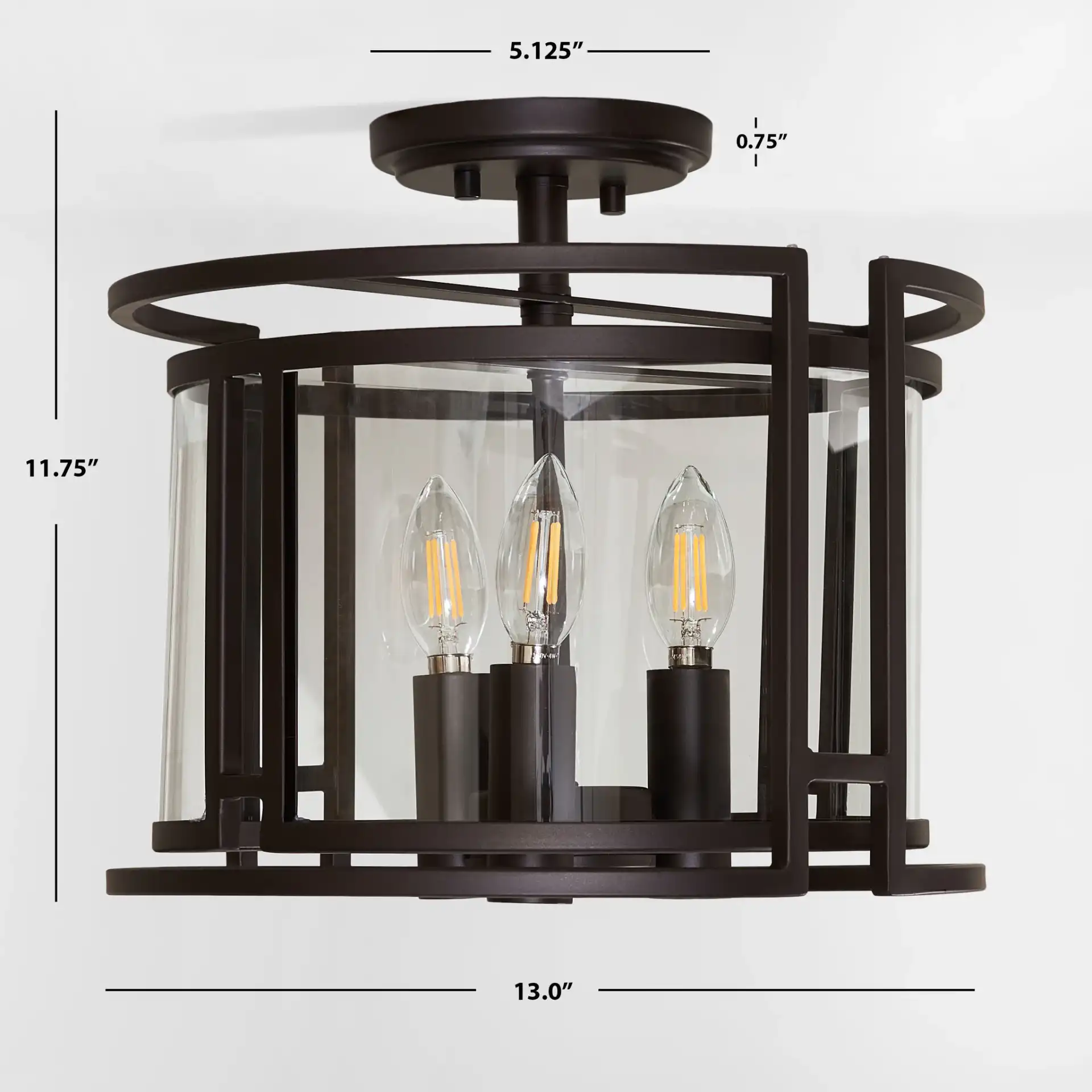 Yarlin Three-Light Flush Mount in Bronze / Clear, detail view