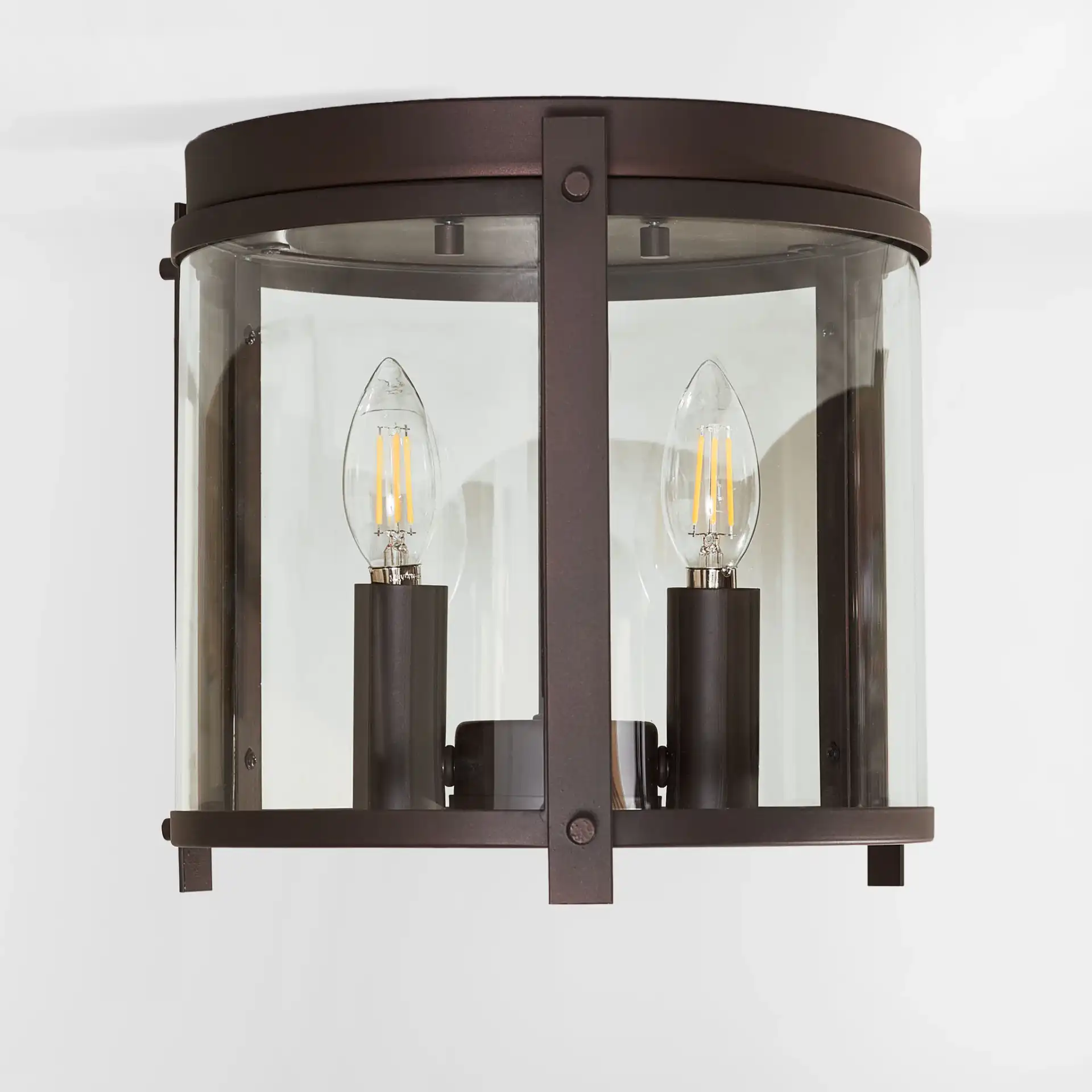 Binsor Three-Light Pendant in Bronze / Clear, detail view