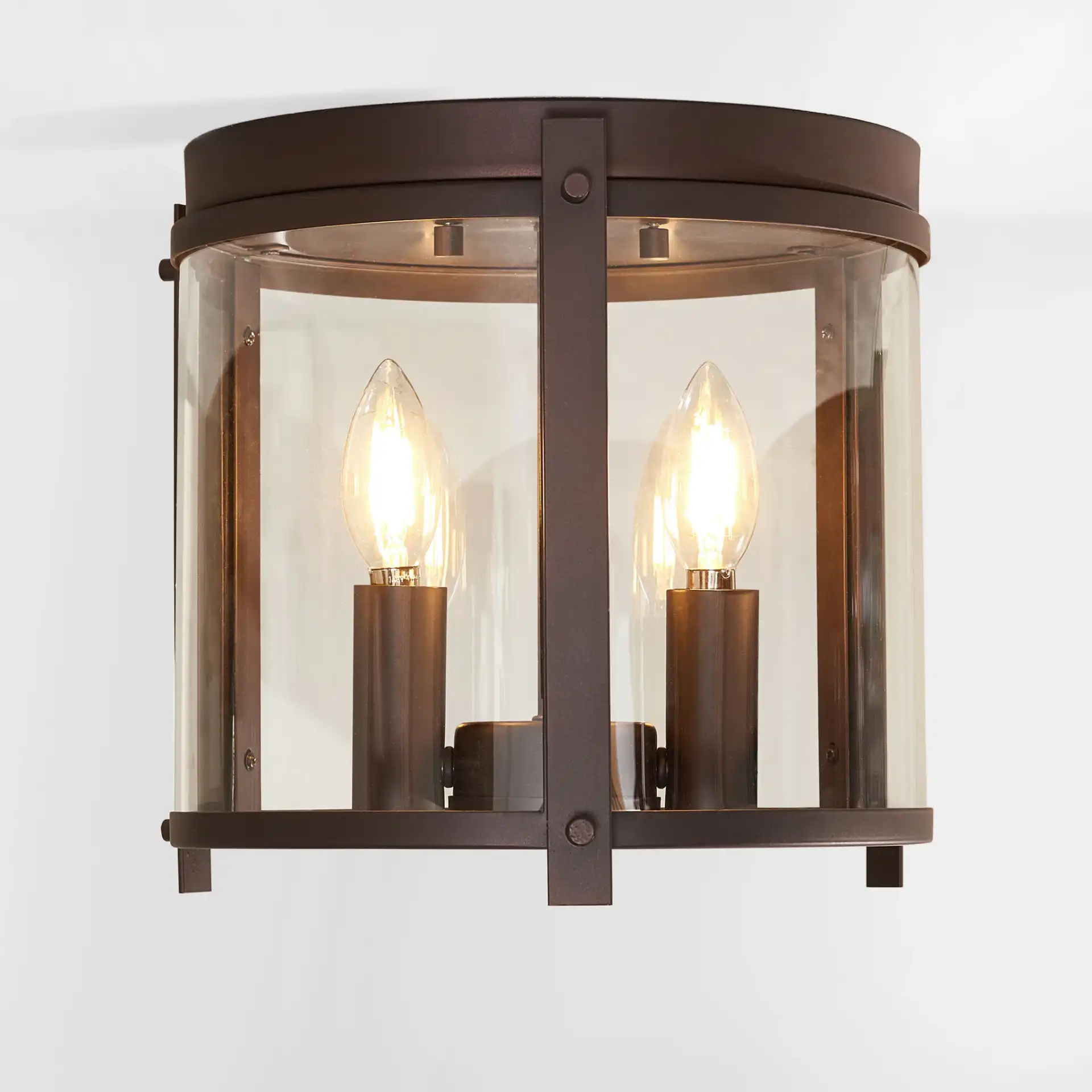 Binsor Three-Light Pendant in Bronze / Clear, detail view