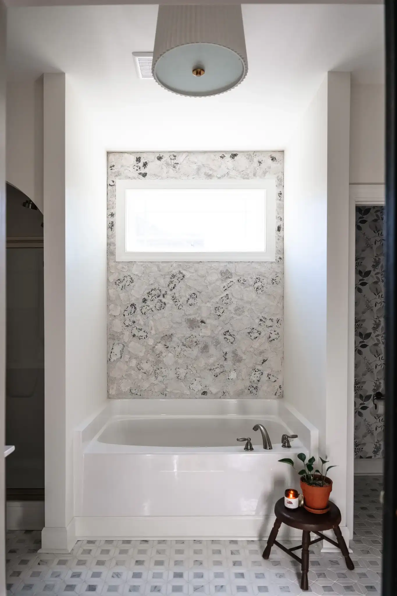 Madio Three-Light Flush Mount in White / Gold in a styled room