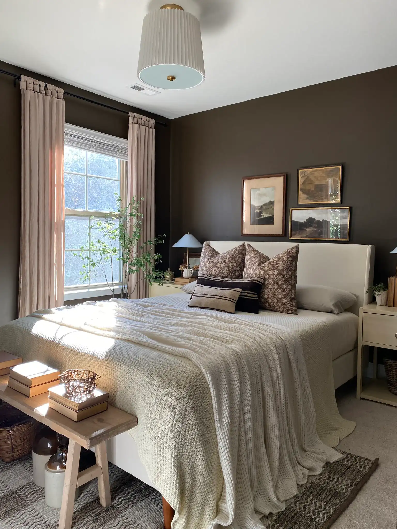 Madio Three-Light Flush Mount in White / Gold in a styled room