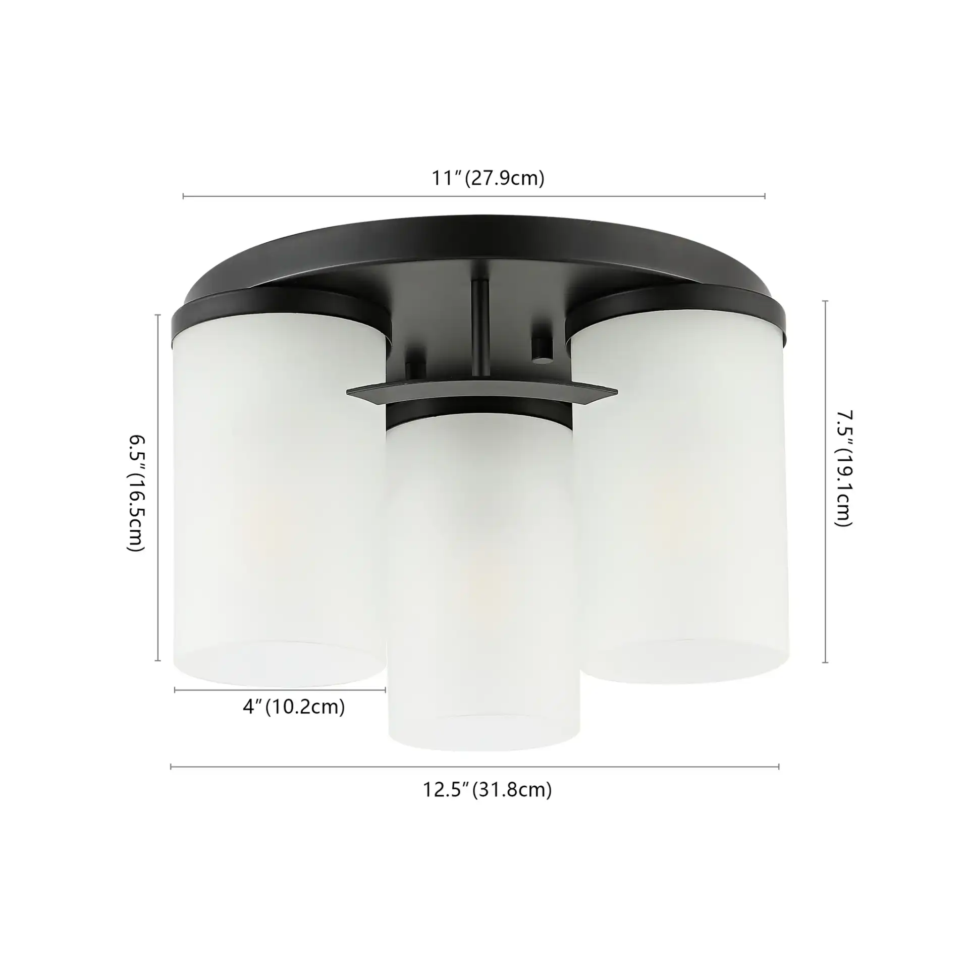 Jeffra Three-Light Flush Mount in Black, detail view