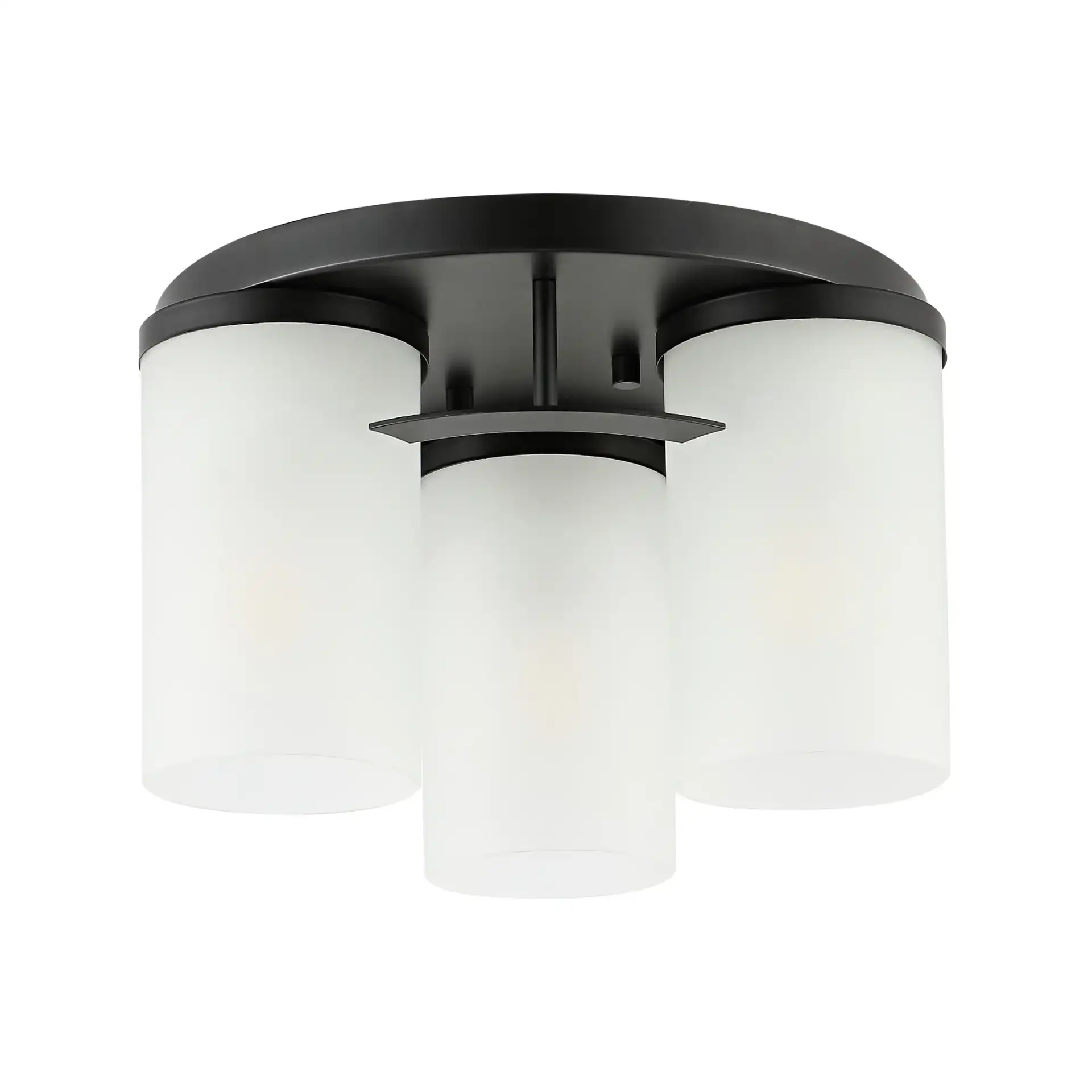 Jeffra Three-Light Flush Mount in Black, detail view