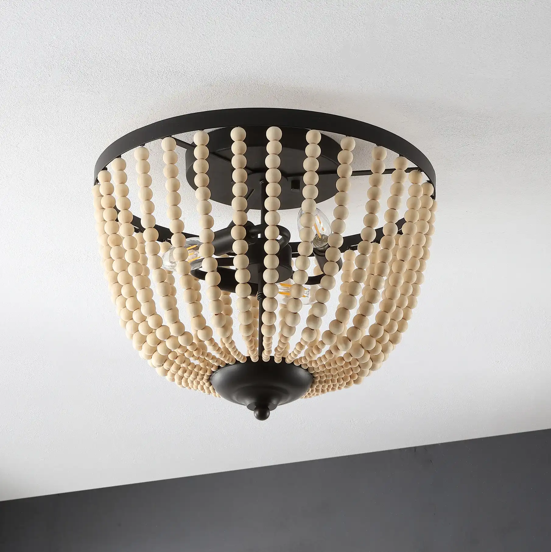 Hamlin Three-Light Flush Mount in Bronze / Natural, detail view