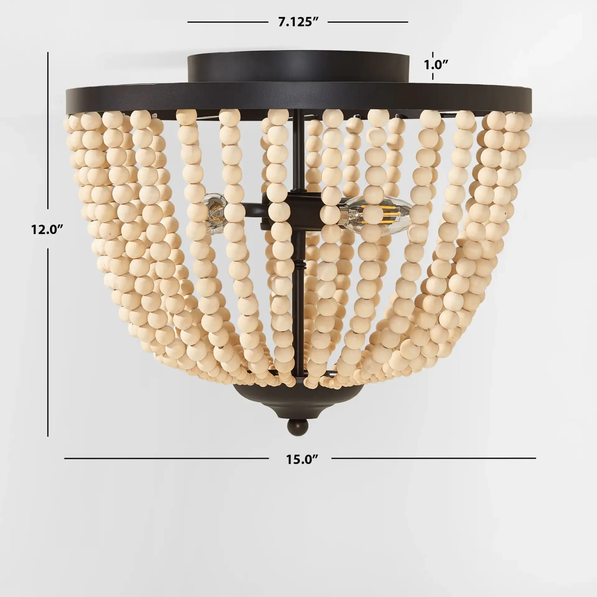 Hamlin Three-Light Flush Mount in Bronze / Natural, detail view