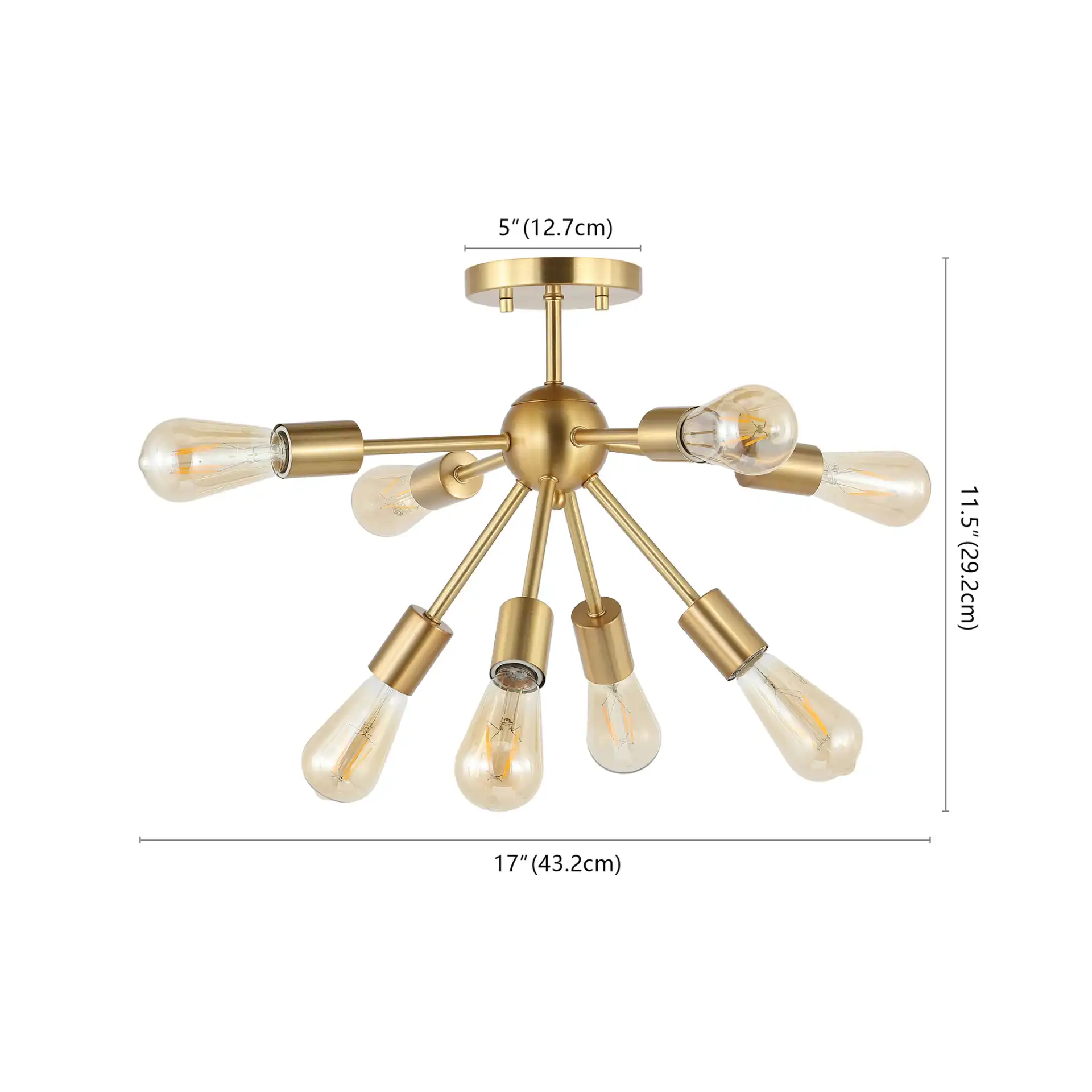 Gannet Eight-Light Flush Mount in Brass, detail view