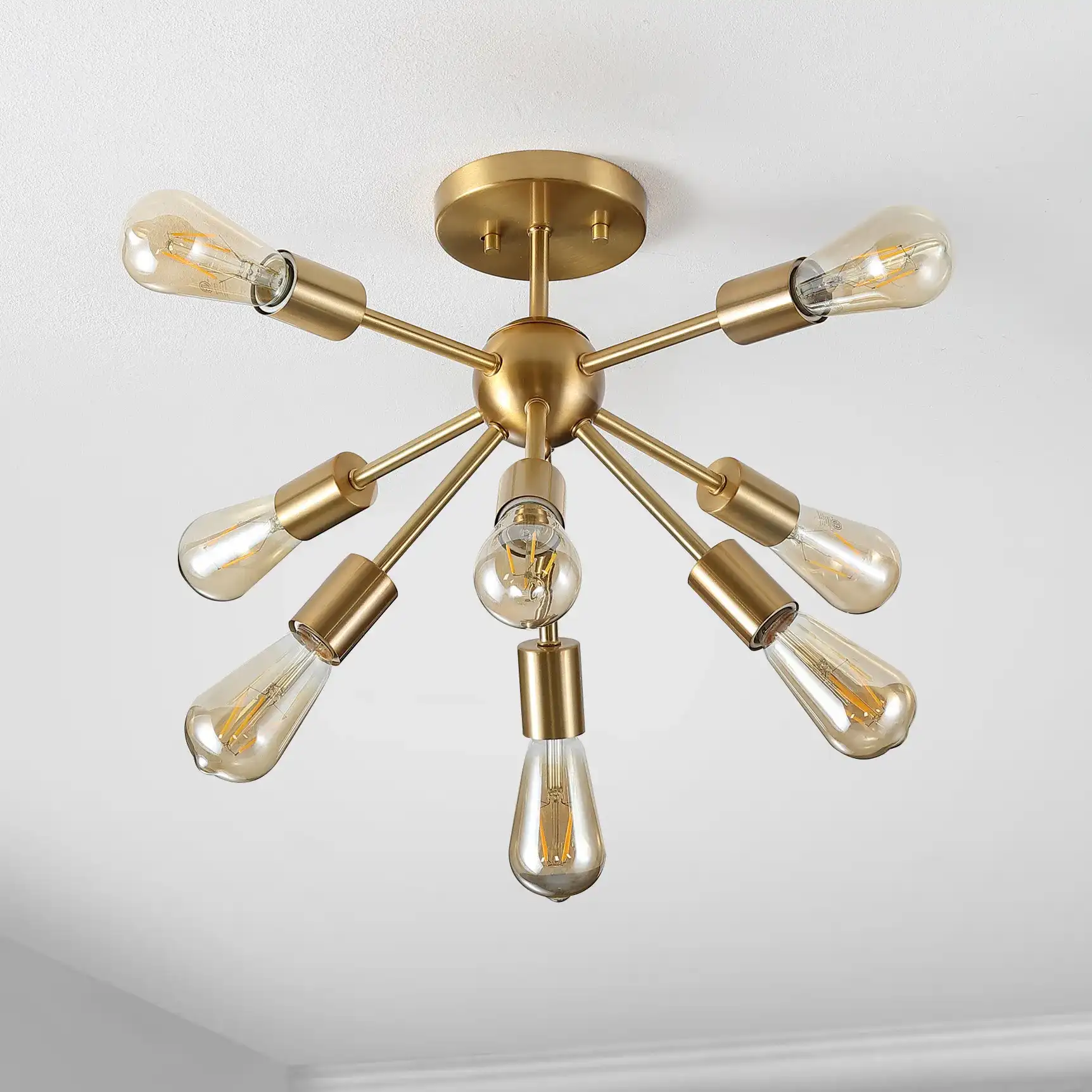 Gannet Eight-Light Flush Mount in Brass, detail view