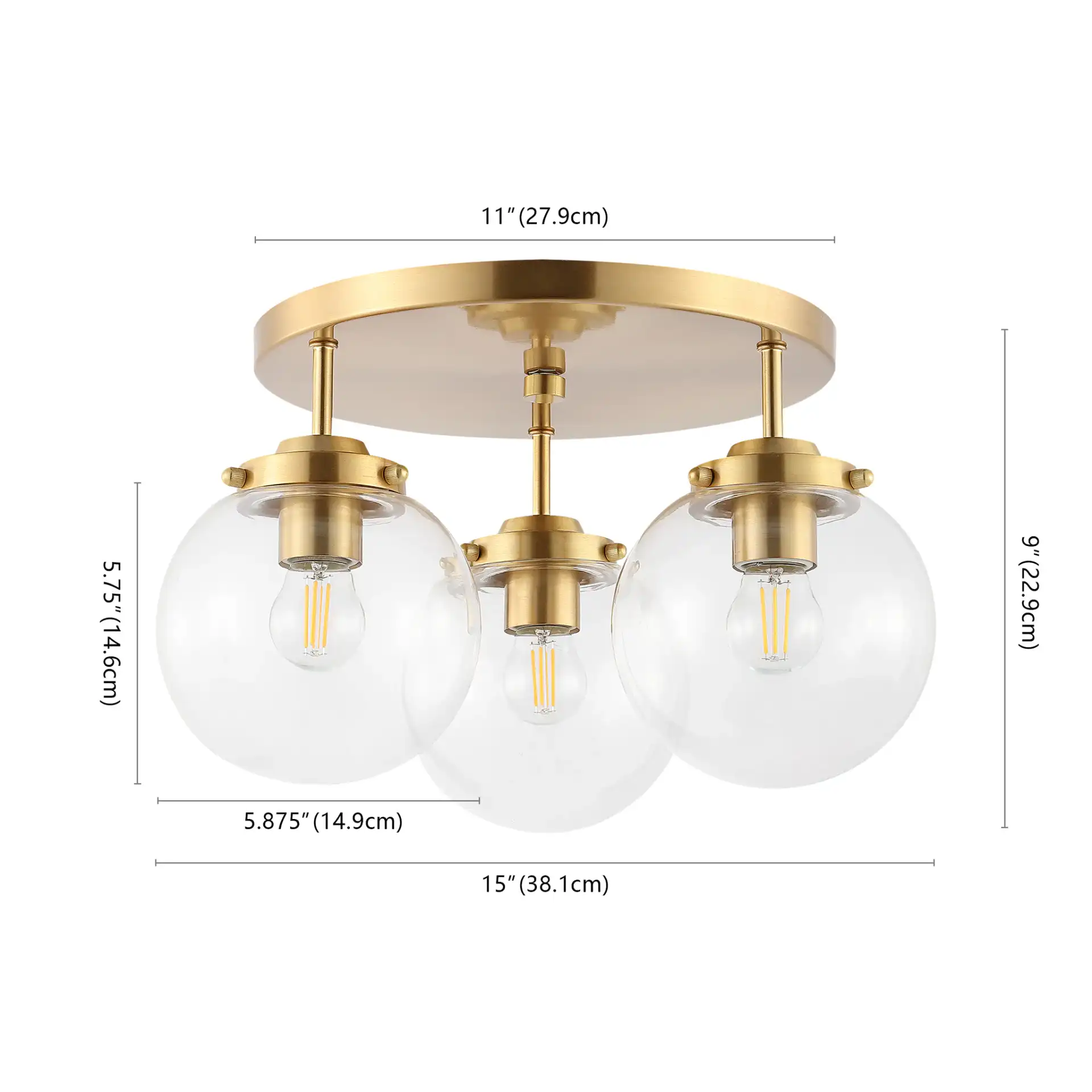 Ginesta Three-Light Flush Mount in Gold / Clear, detail view