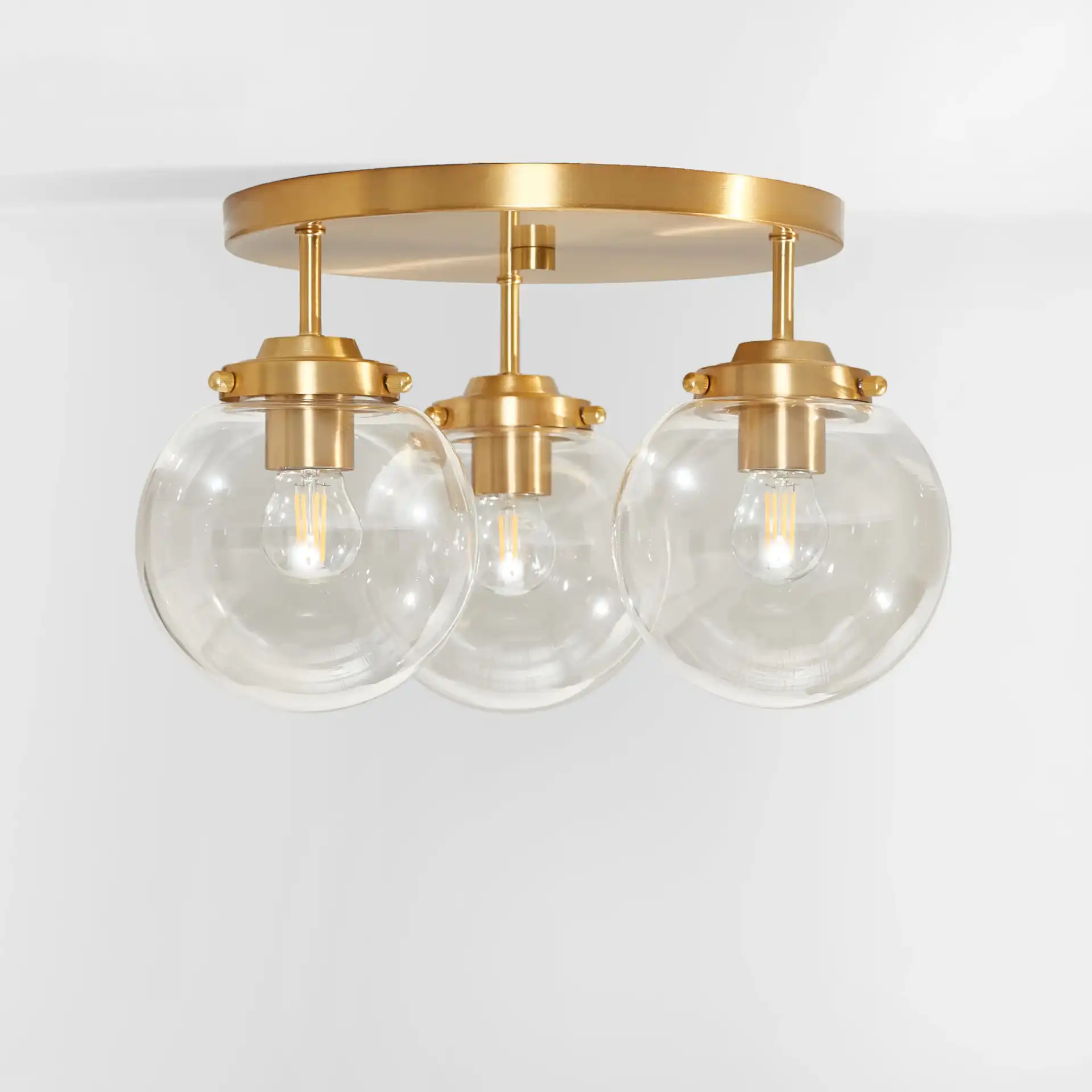 Ginesta Three-Light Flush Mount in Gold / Clear, detail view