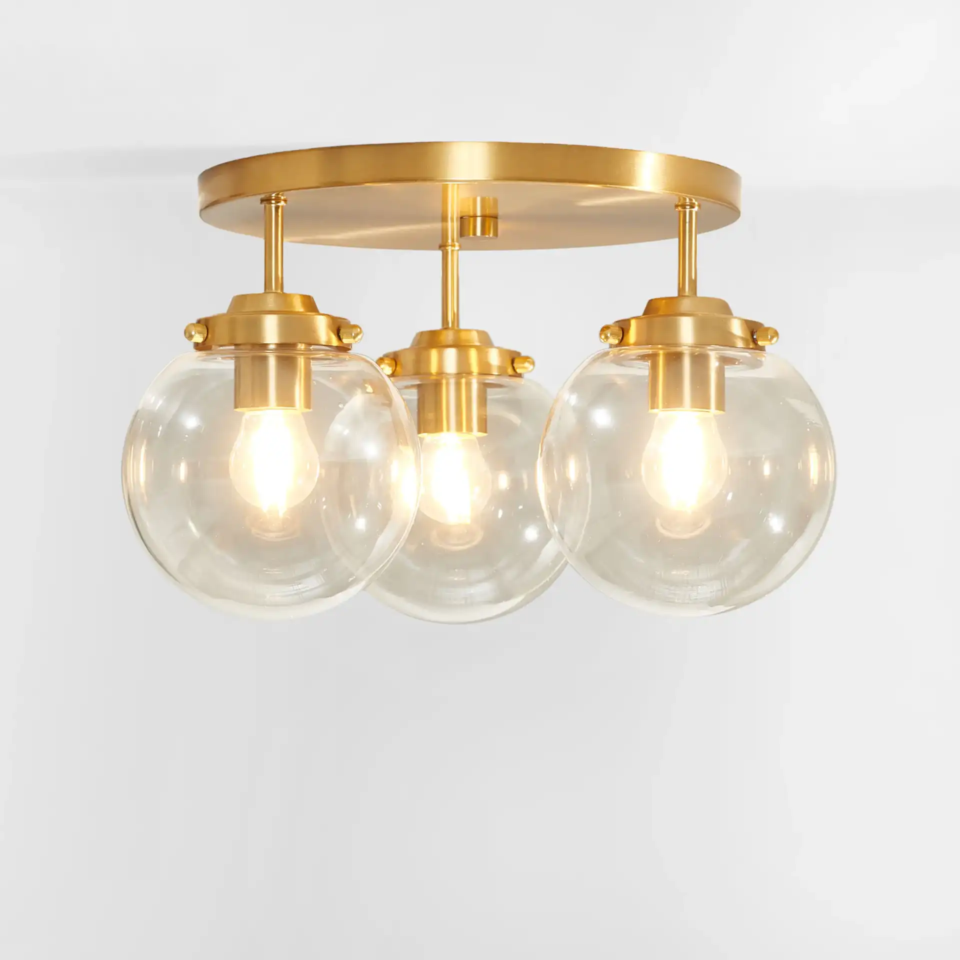Ginesta Three-Light Flush Mount in Gold / Clear, detail view
