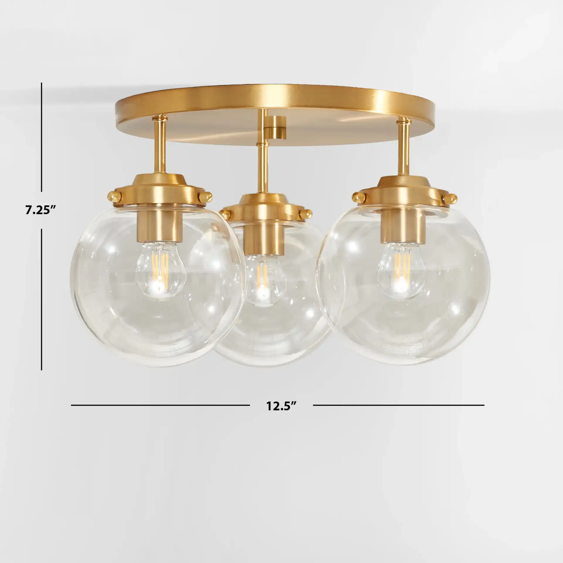 Ginesta Three-Light Flush Mount in Gold / Clear, detail view