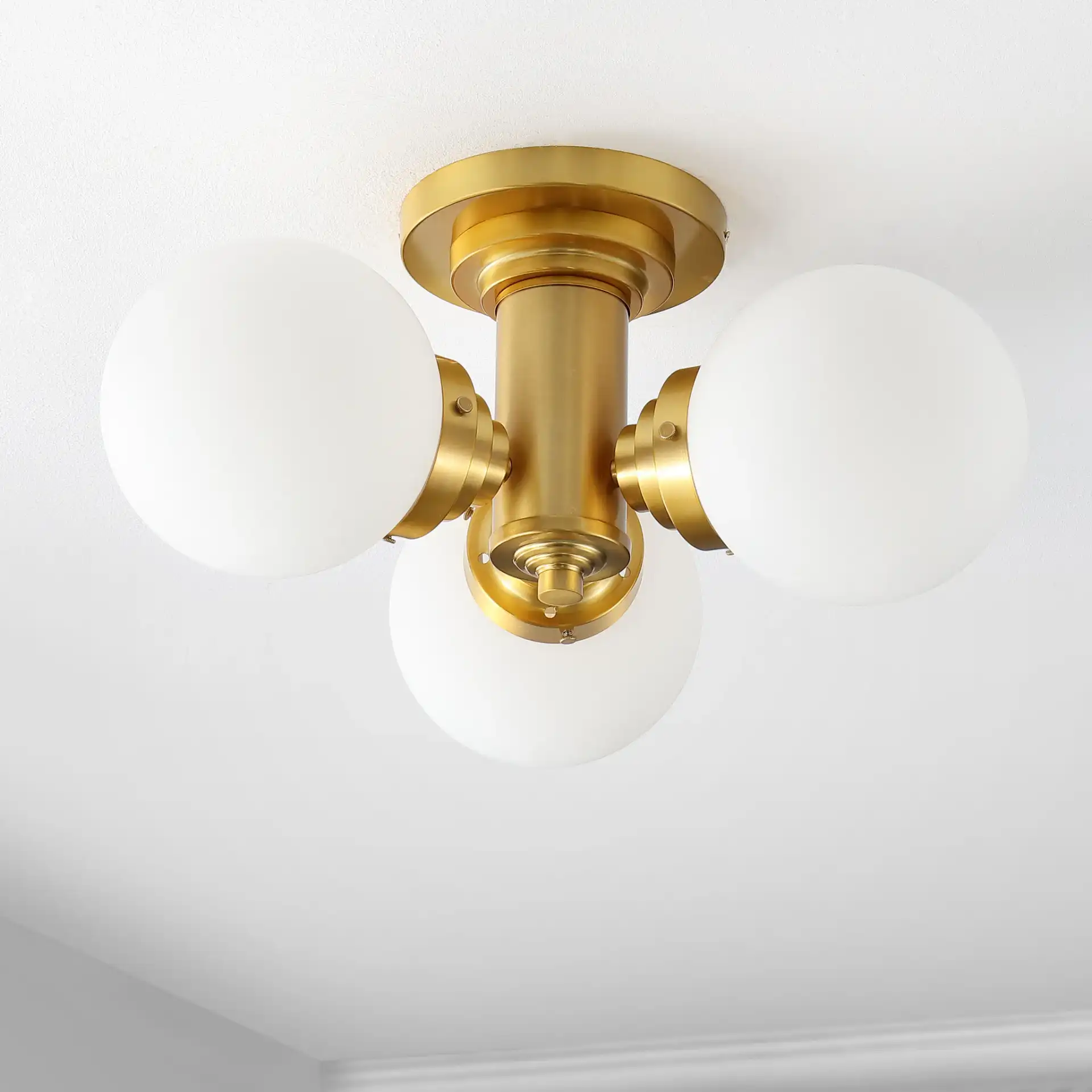 Elenna Three-Light Flush Mount in Gold, detail view