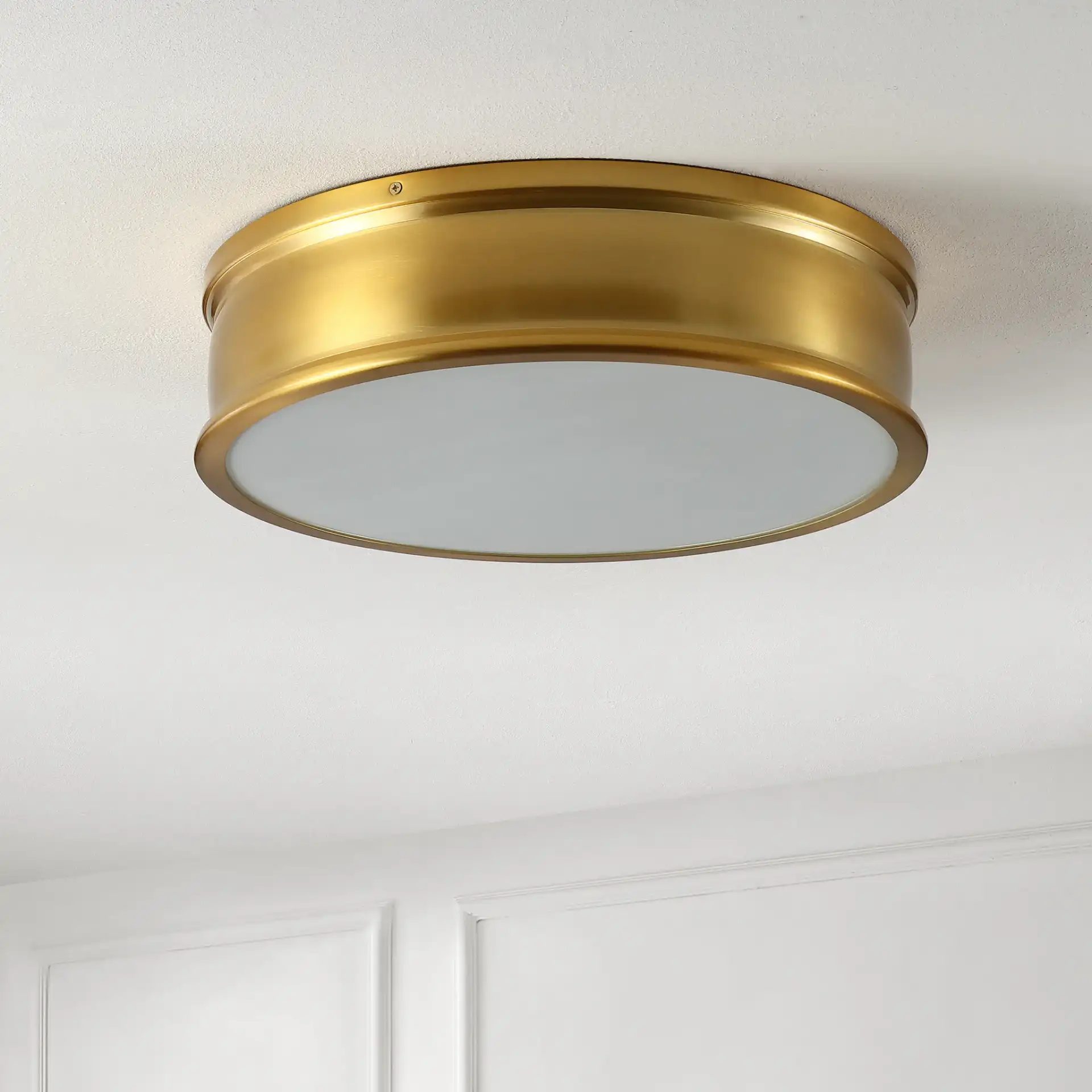 Adria Three-Light Flush Mount in Brass, detail view