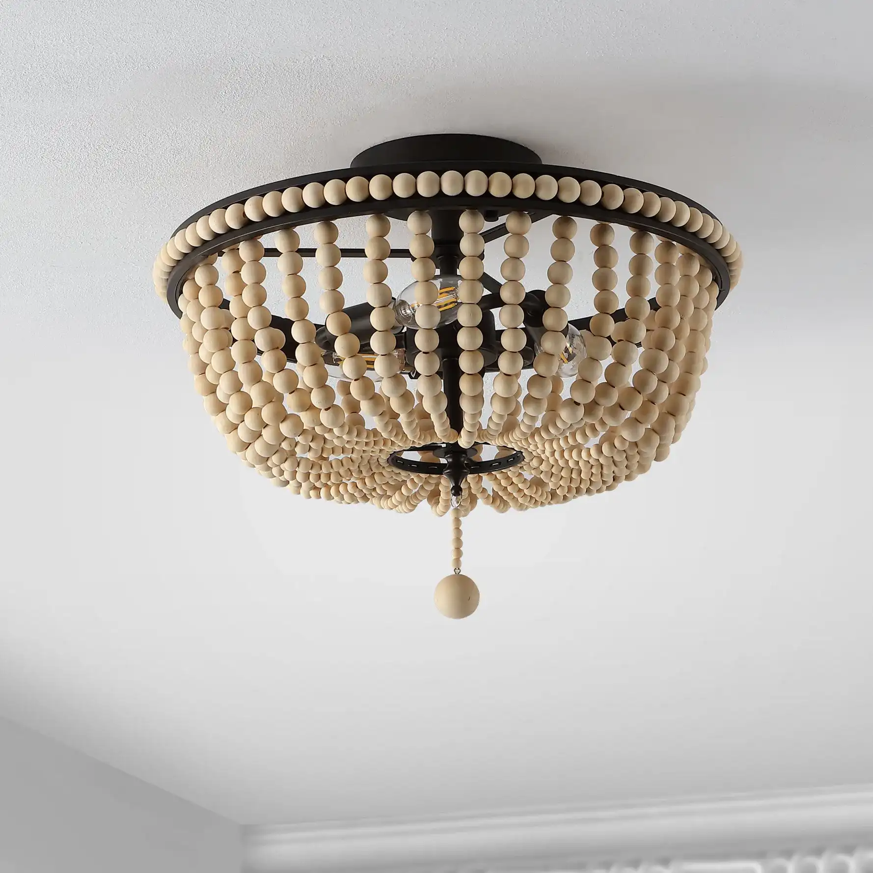 Cascina Three-Light Flush Mount in Natural / Bronze, detail view